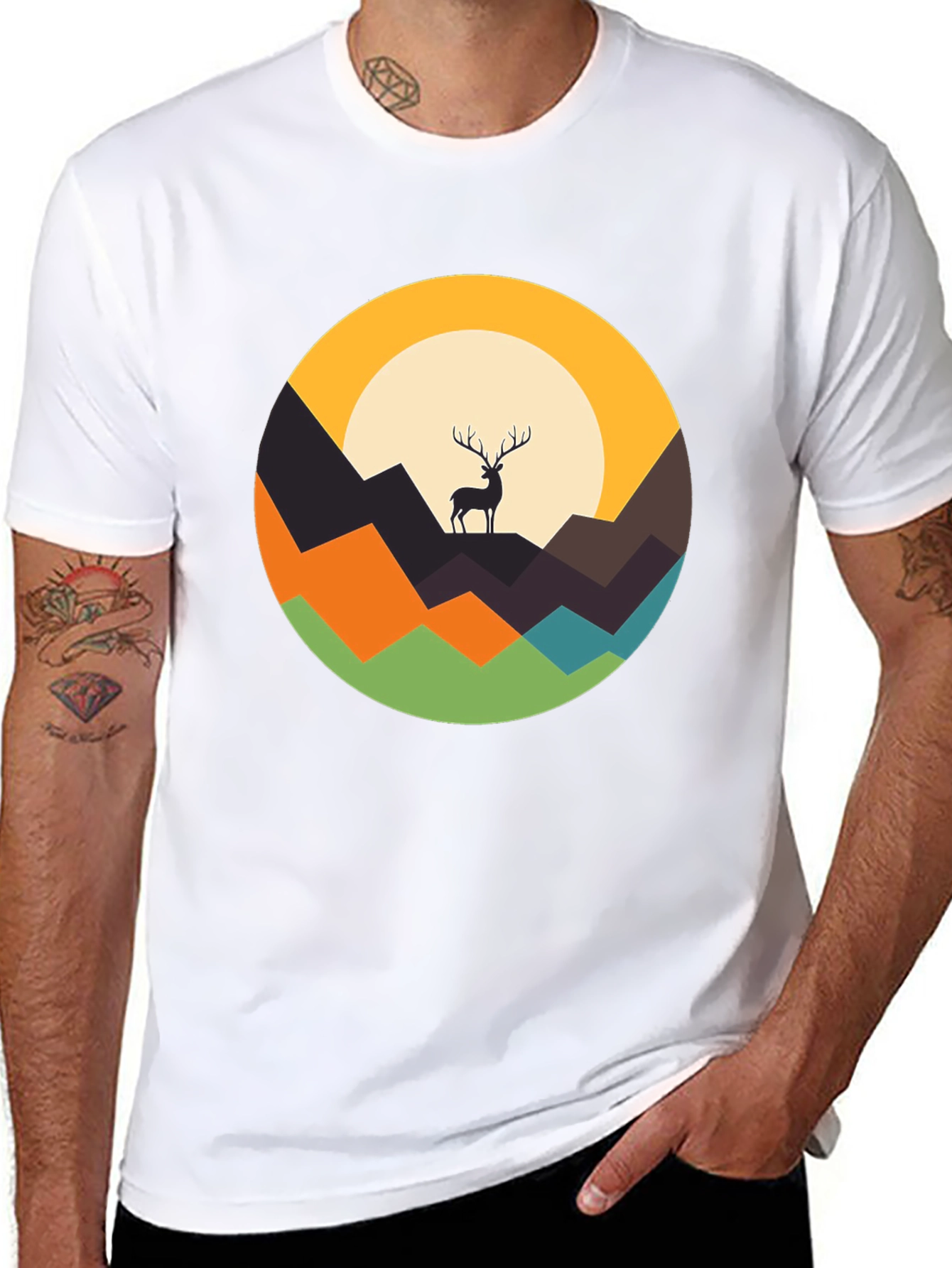 Nature Deer Graphic Tee - Black