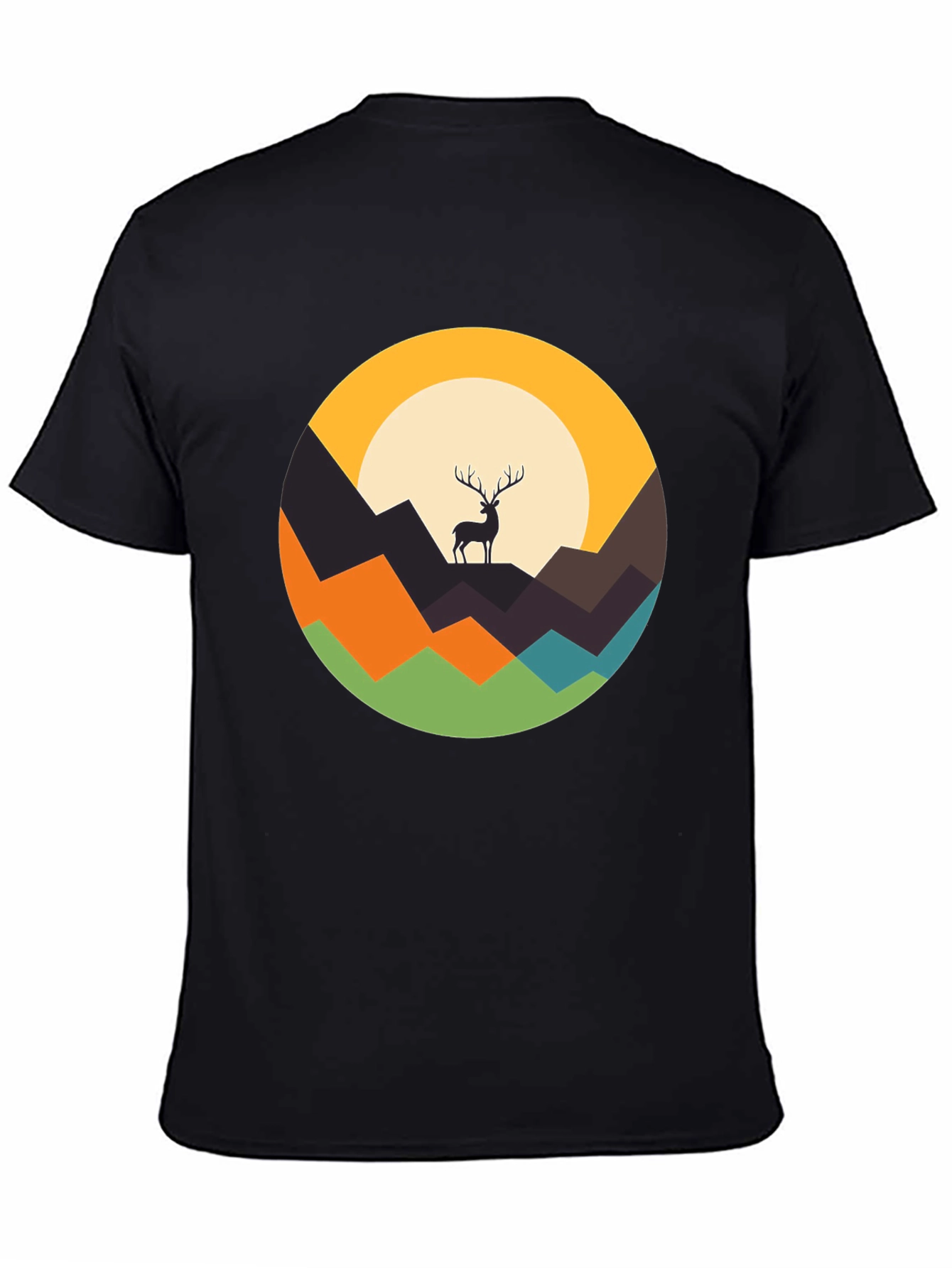 Nature Deer Graphic Tee - Black