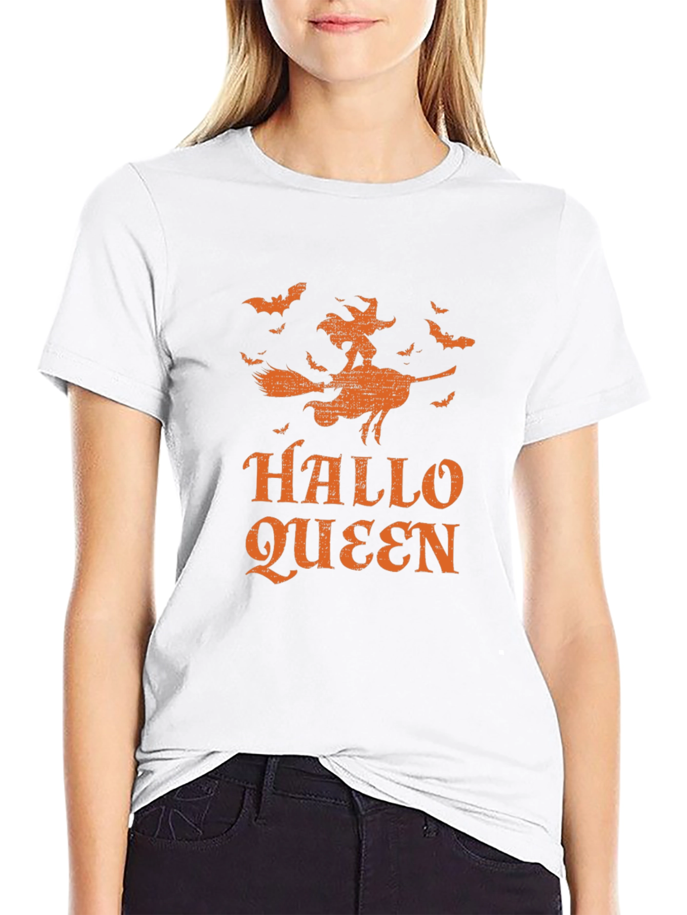 Hallo Queen Graphic Tee - Halloween Witch Shirt