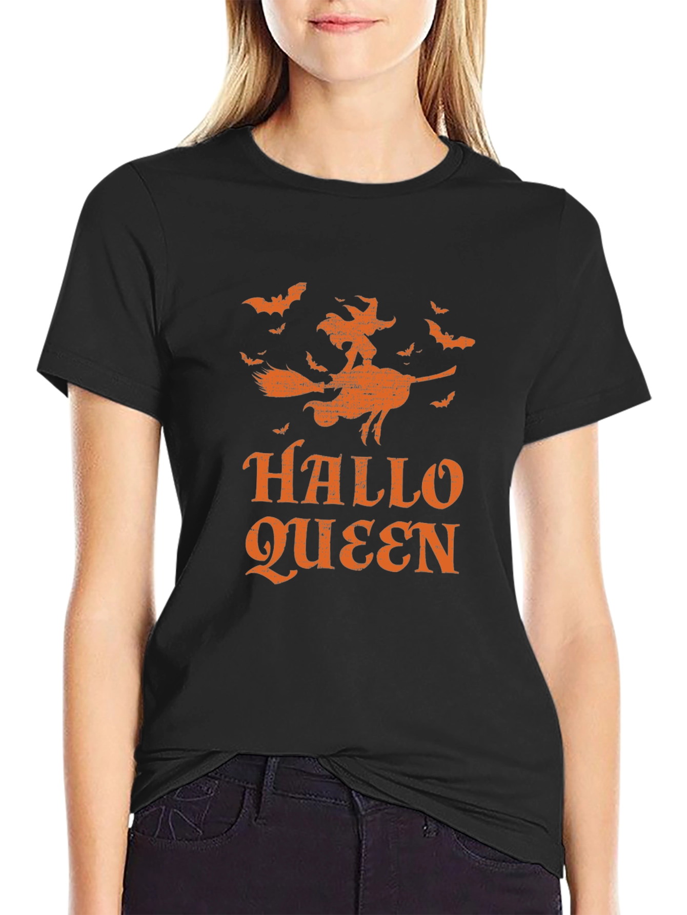 Hallo Queen Graphic Tee - Halloween Witch Shirt