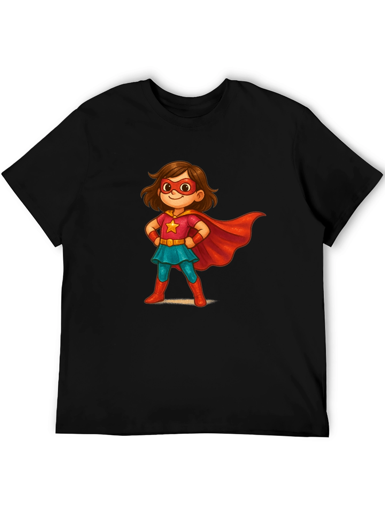 Girl Superhero Cartoon Black T-Shirt