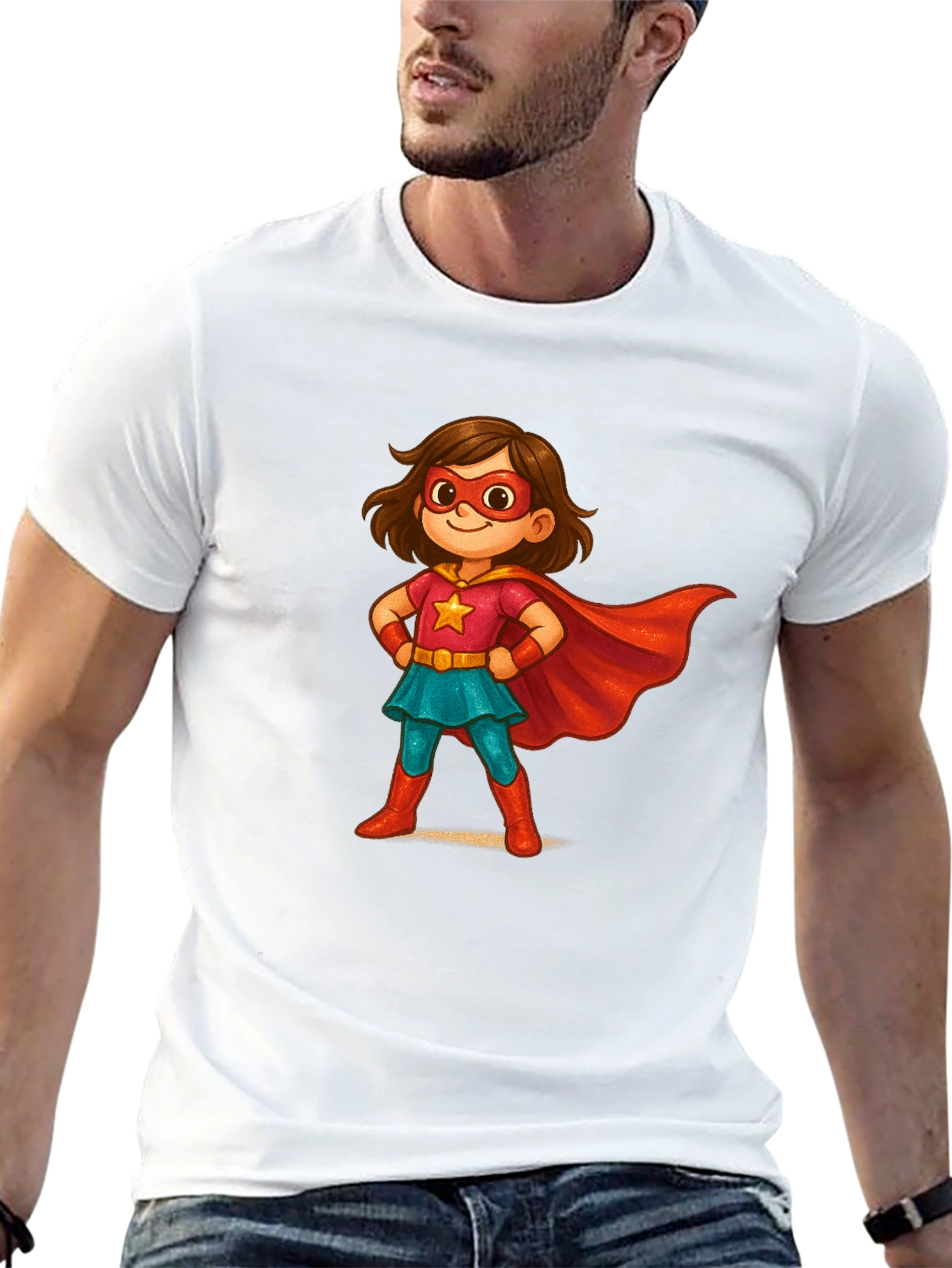 Girl Superhero Cartoon Black T-Shirt