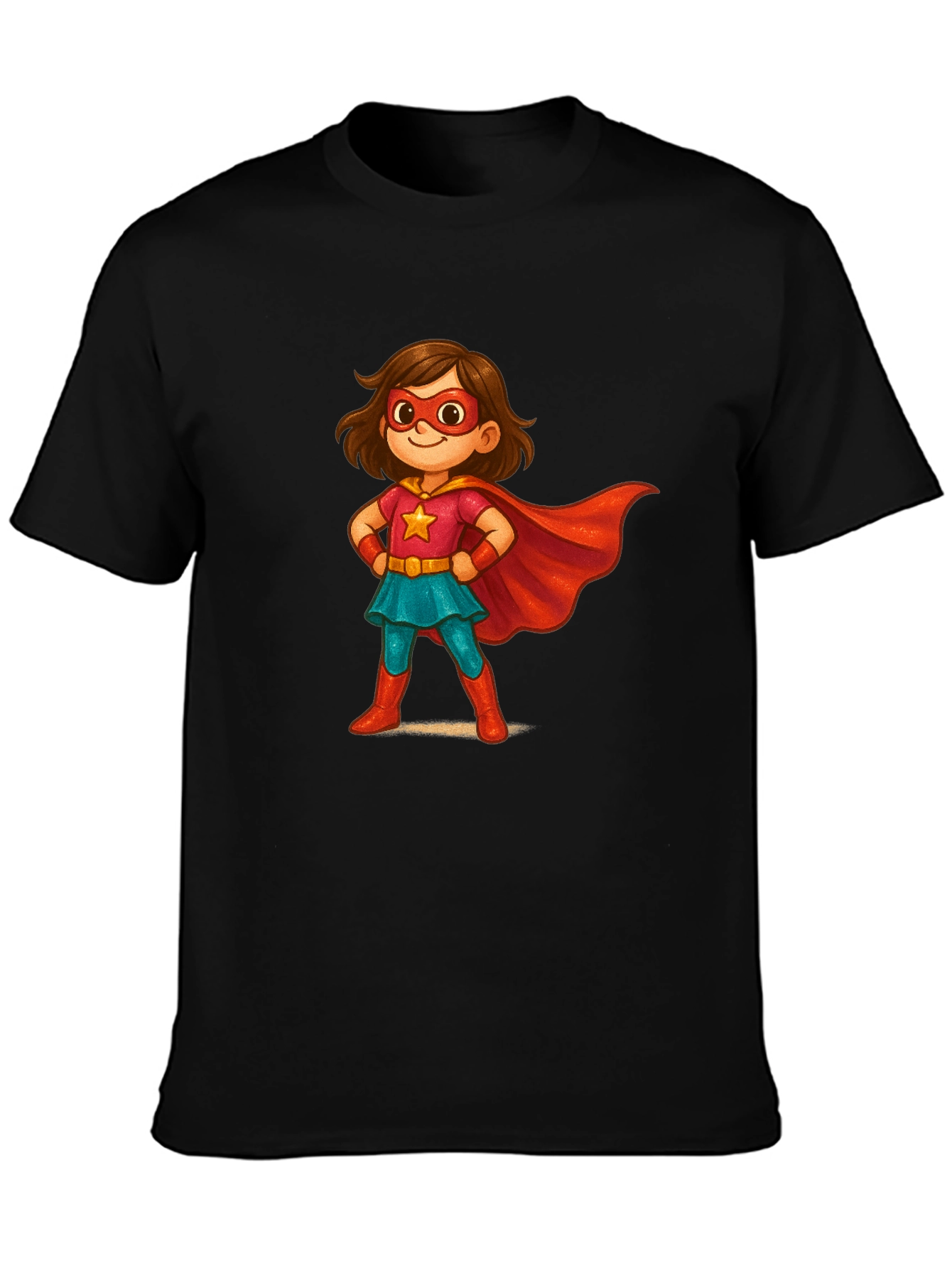 Girl Superhero Cartoon Black T-Shirt
