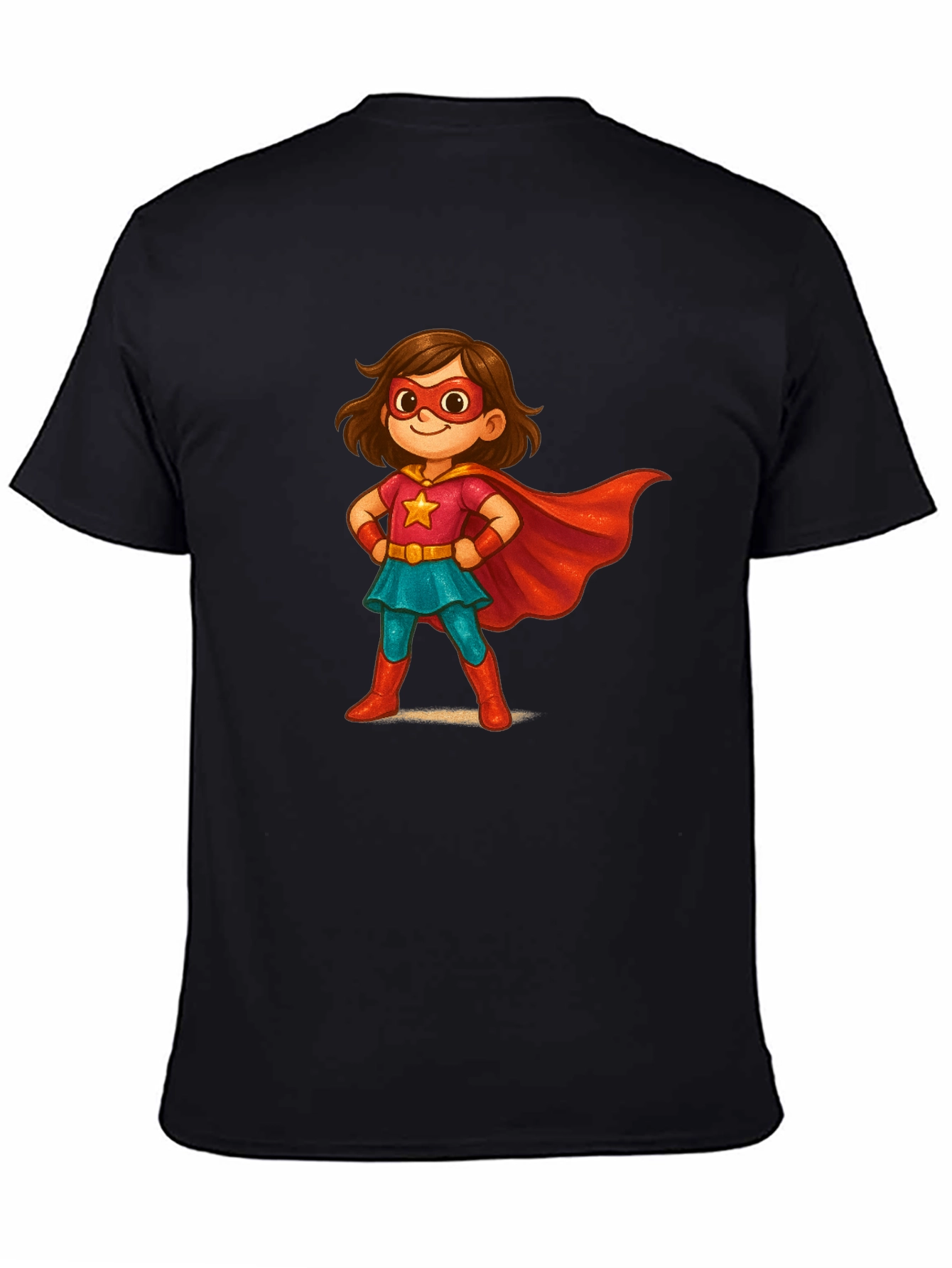 Girl Superhero Cartoon Black T-Shirt