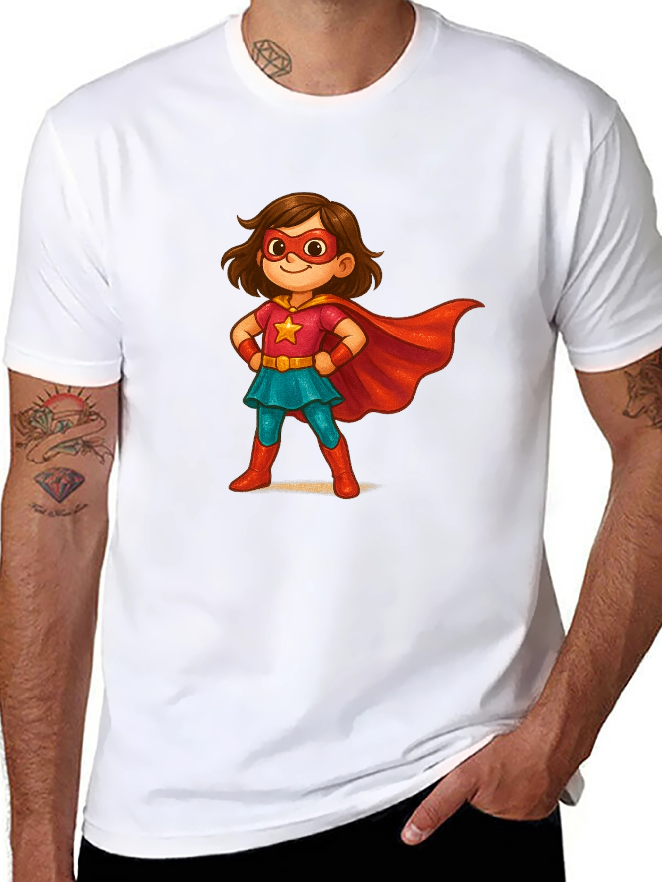 Girl Superhero Cartoon Black T-Shirt