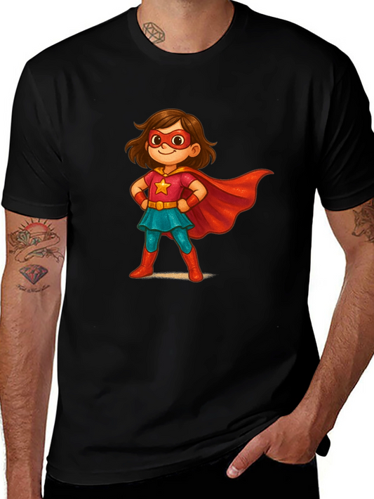 Girl Superhero Cartoon Black T-Shirt