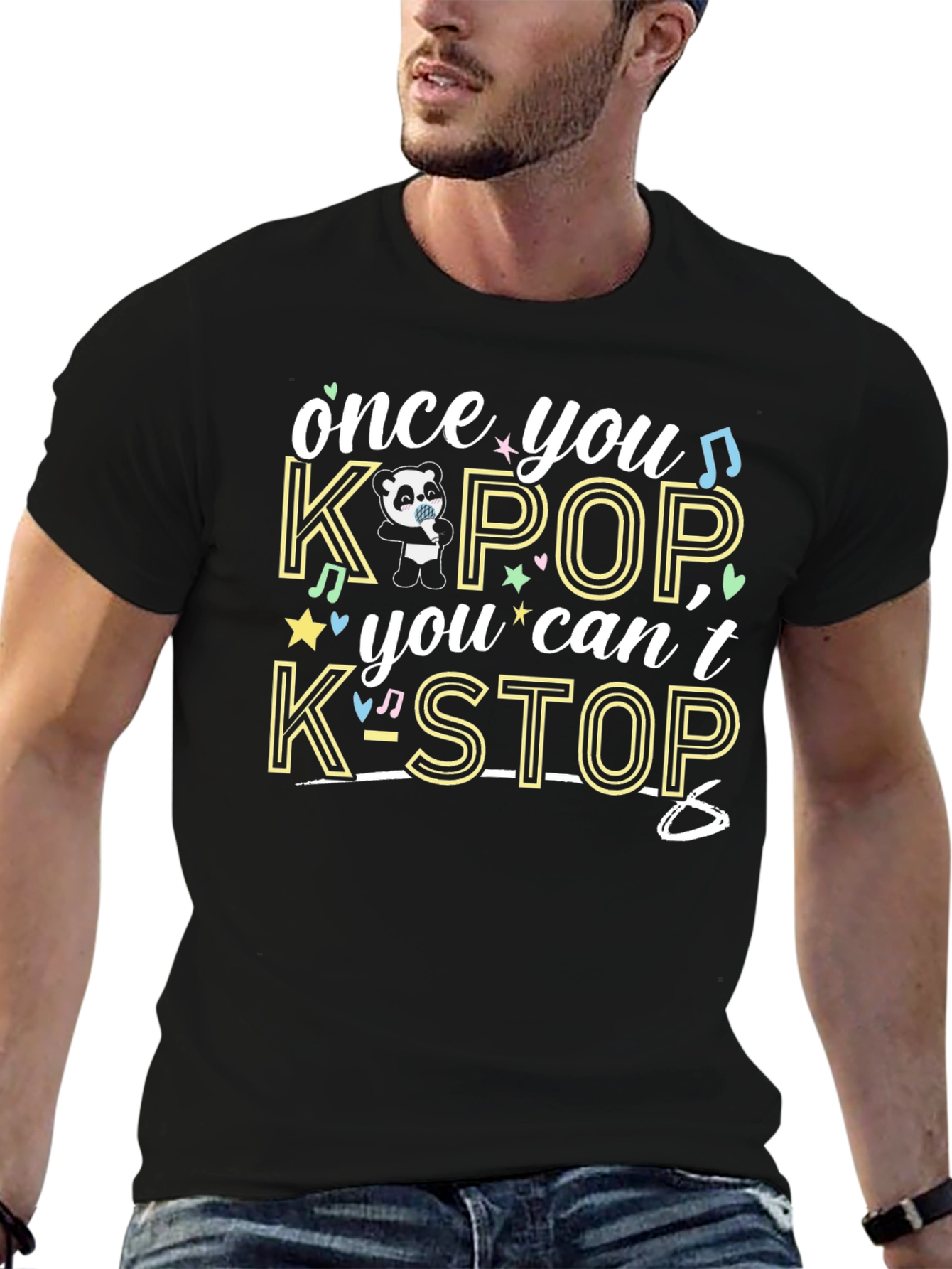 K-Pop Panda Black T-Shirt