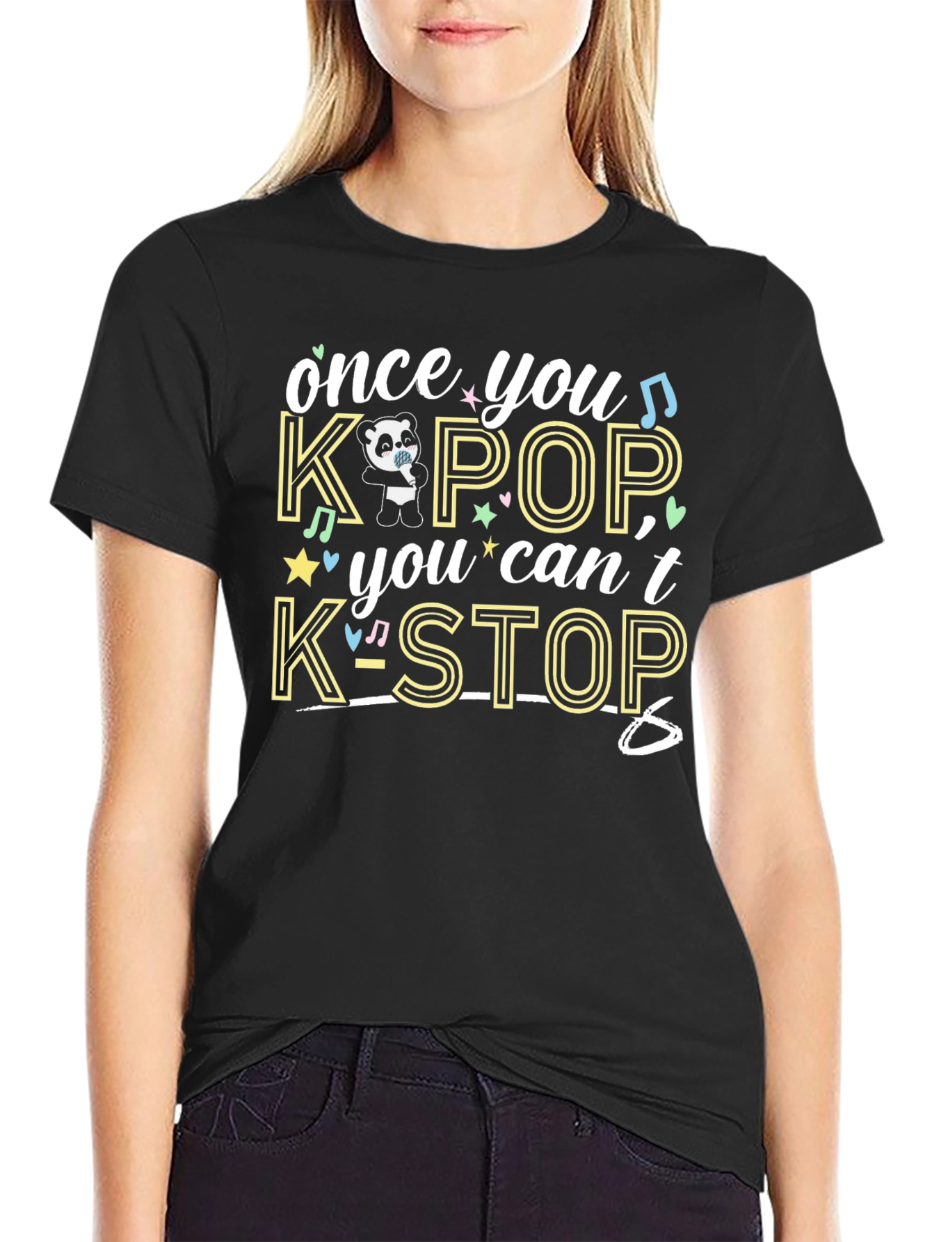 K-Pop Panda Black T-Shirt