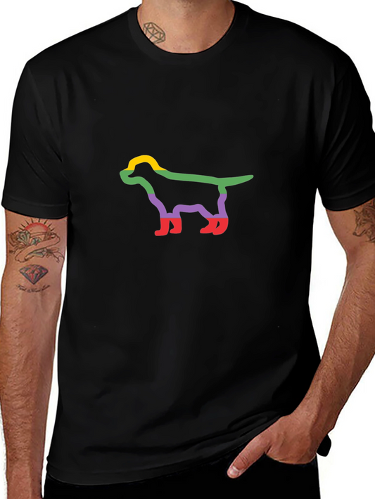 Colorful Dog Outline Black T-Shirt