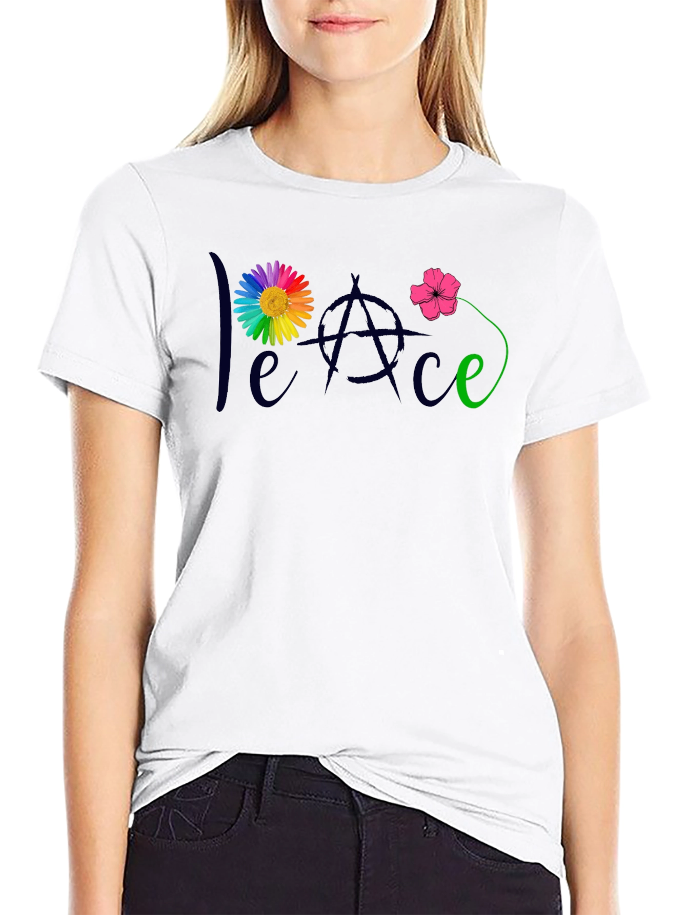Peace Flower T-Shirt - Mens Black Tee