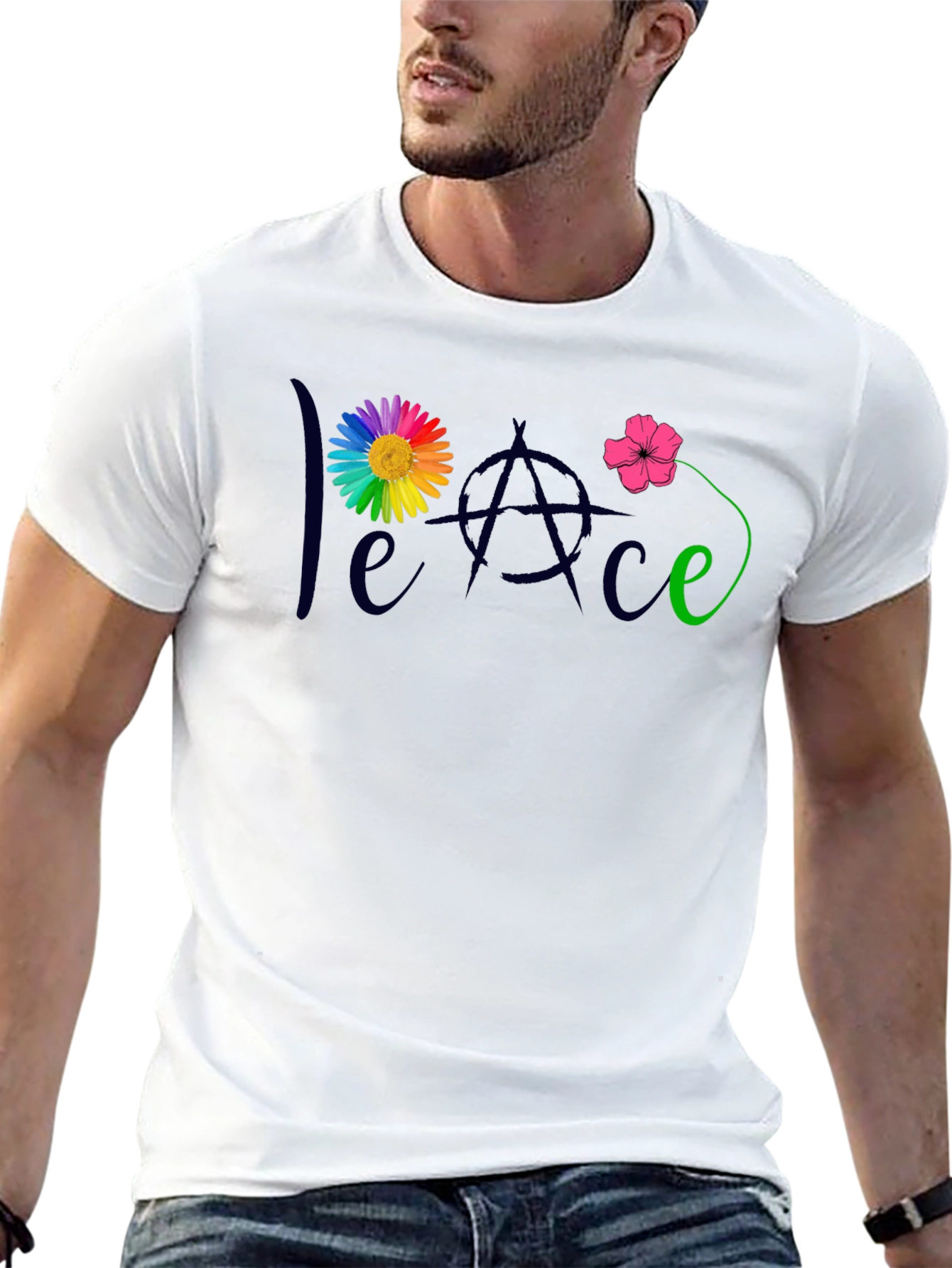 Peace Flower T-Shirt - Mens Black Tee