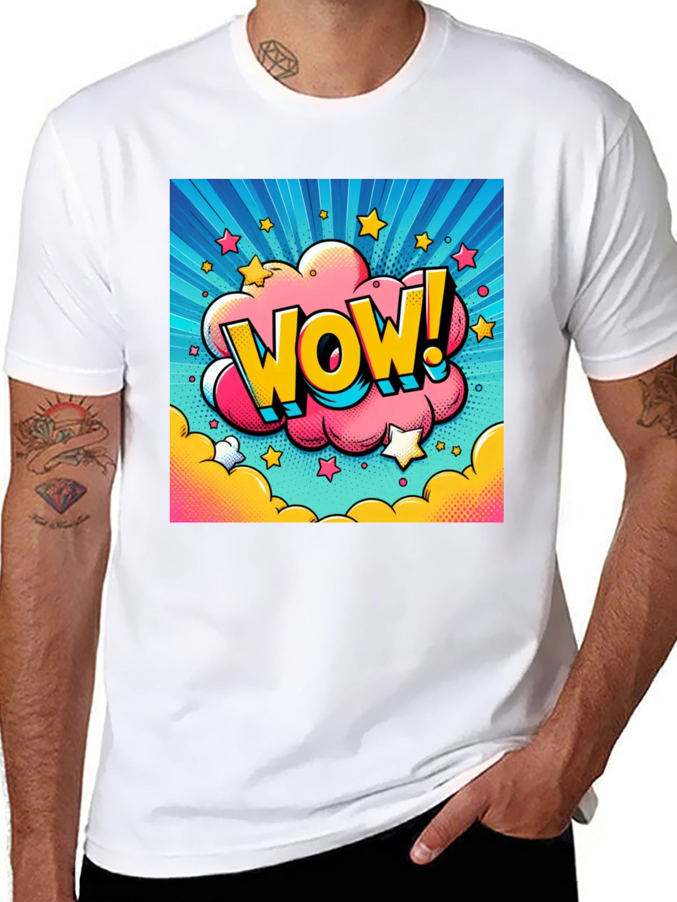 Wow! Pop Art Graphic Tee - Mens Black T-Shirt