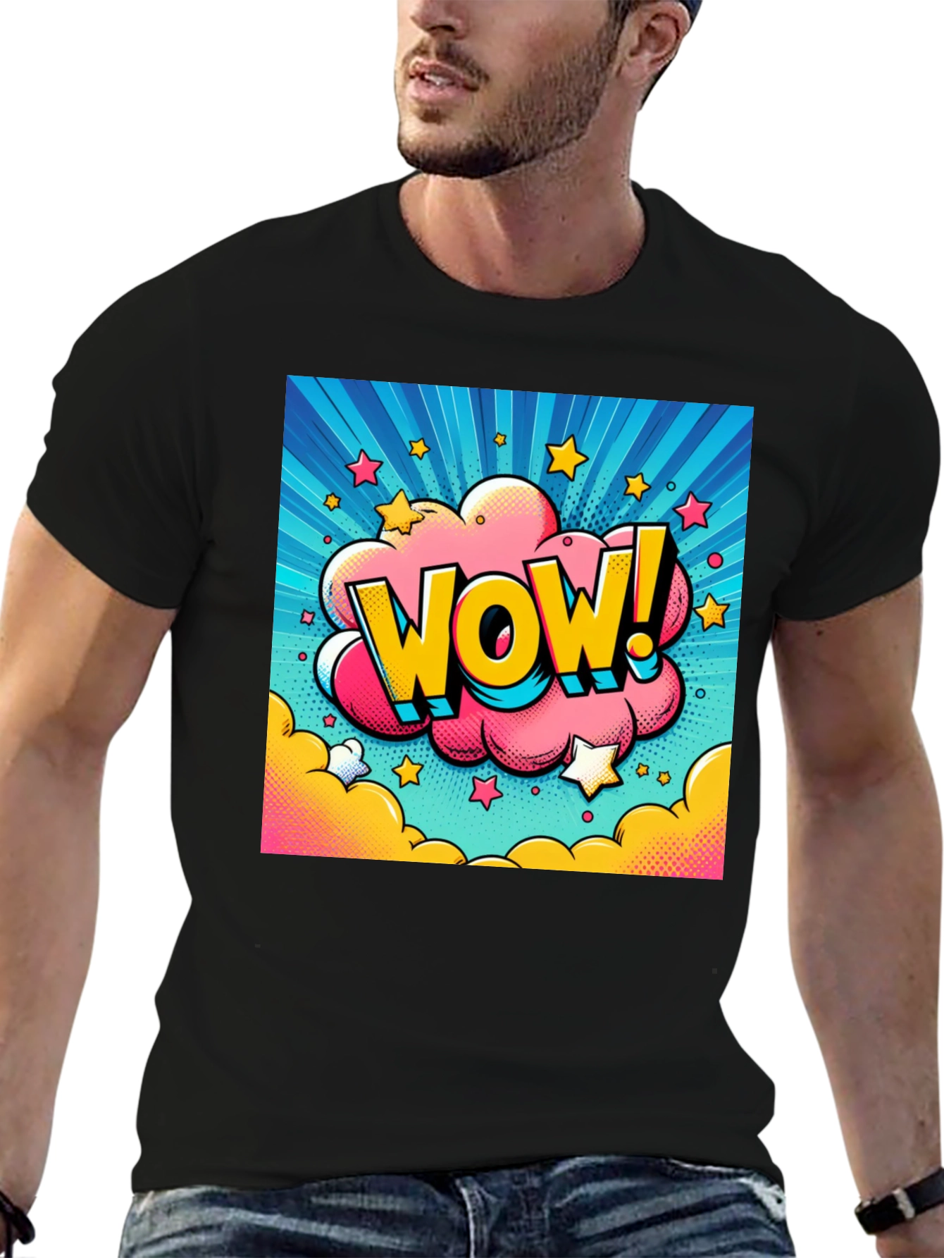 Wow! Pop Art Graphic Tee - Mens Black T-Shirt