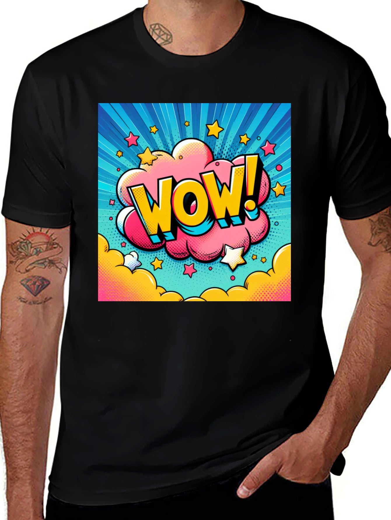 Wow! Pop Art Graphic Tee - Mens Black T-Shirt