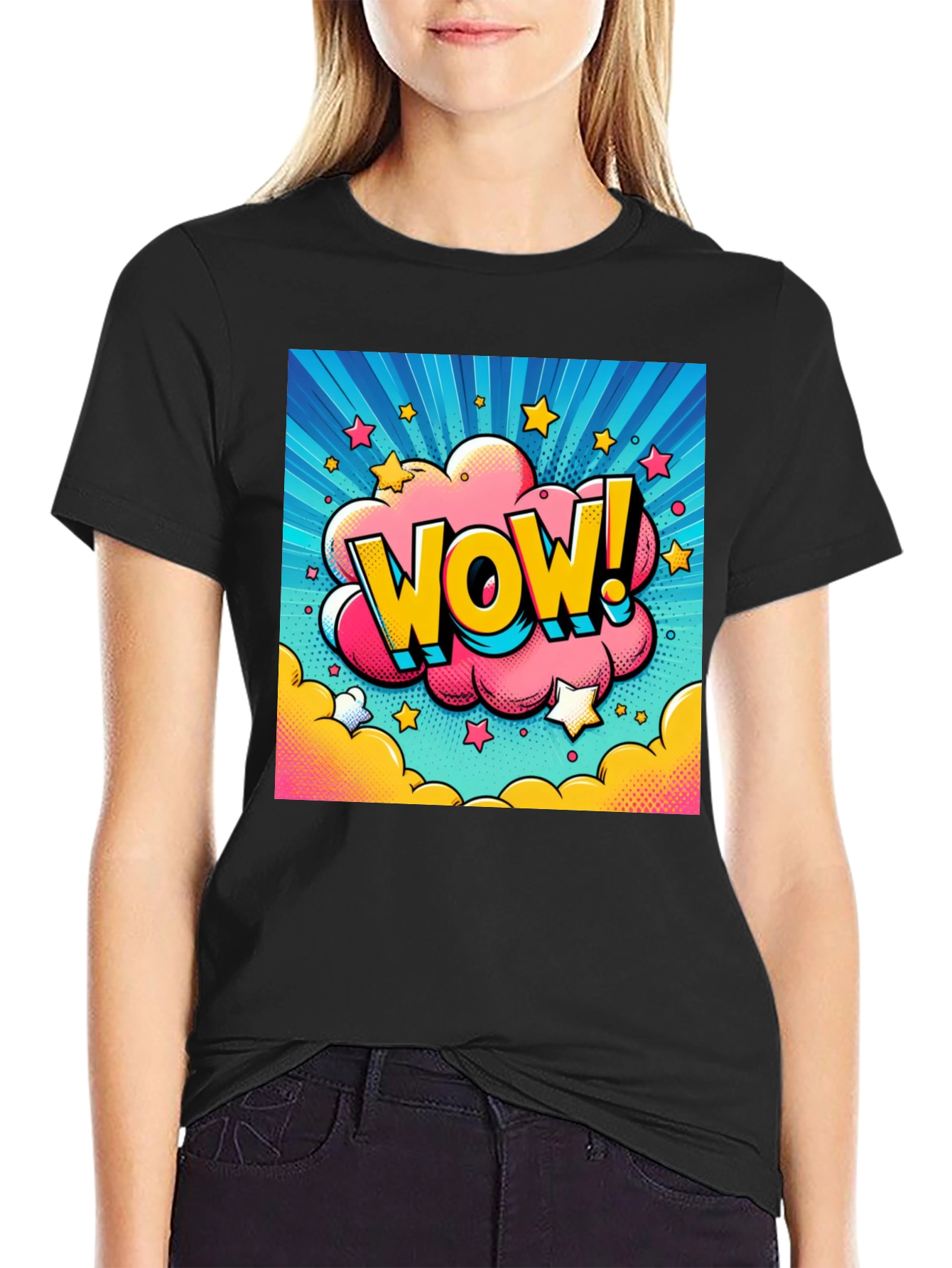 Wow! Pop Art Graphic Tee - Mens Black T-Shirt