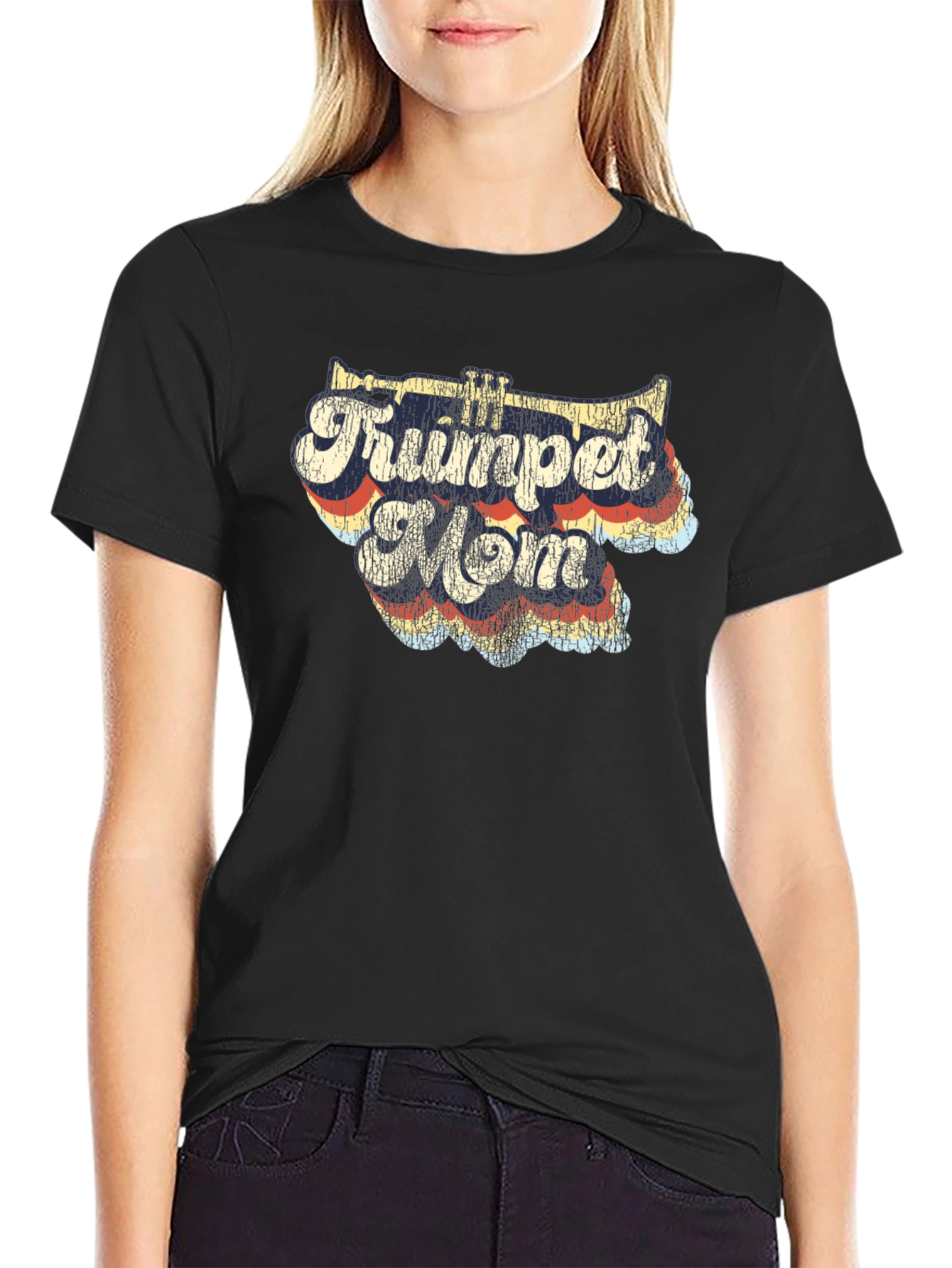 Trumpet Mom T-Shirt - Retro Style Black Tee