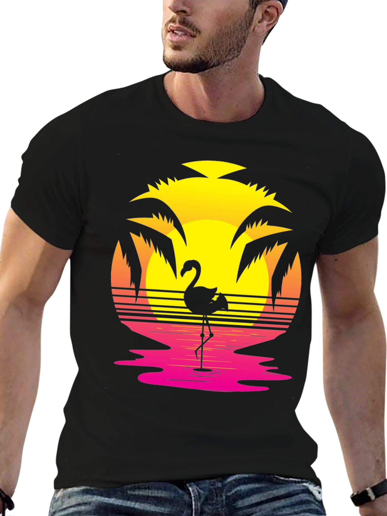 Retro Flamingo Sunset Graphic Tee