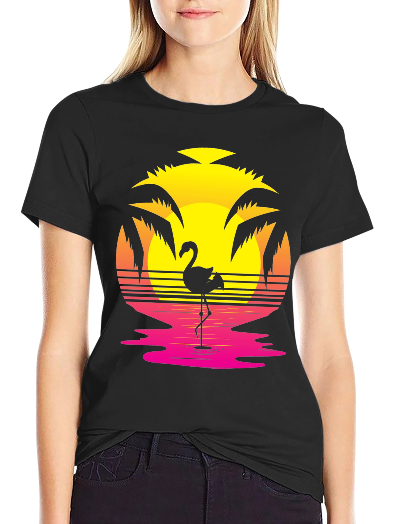 Retro Flamingo Sunset Graphic Tee