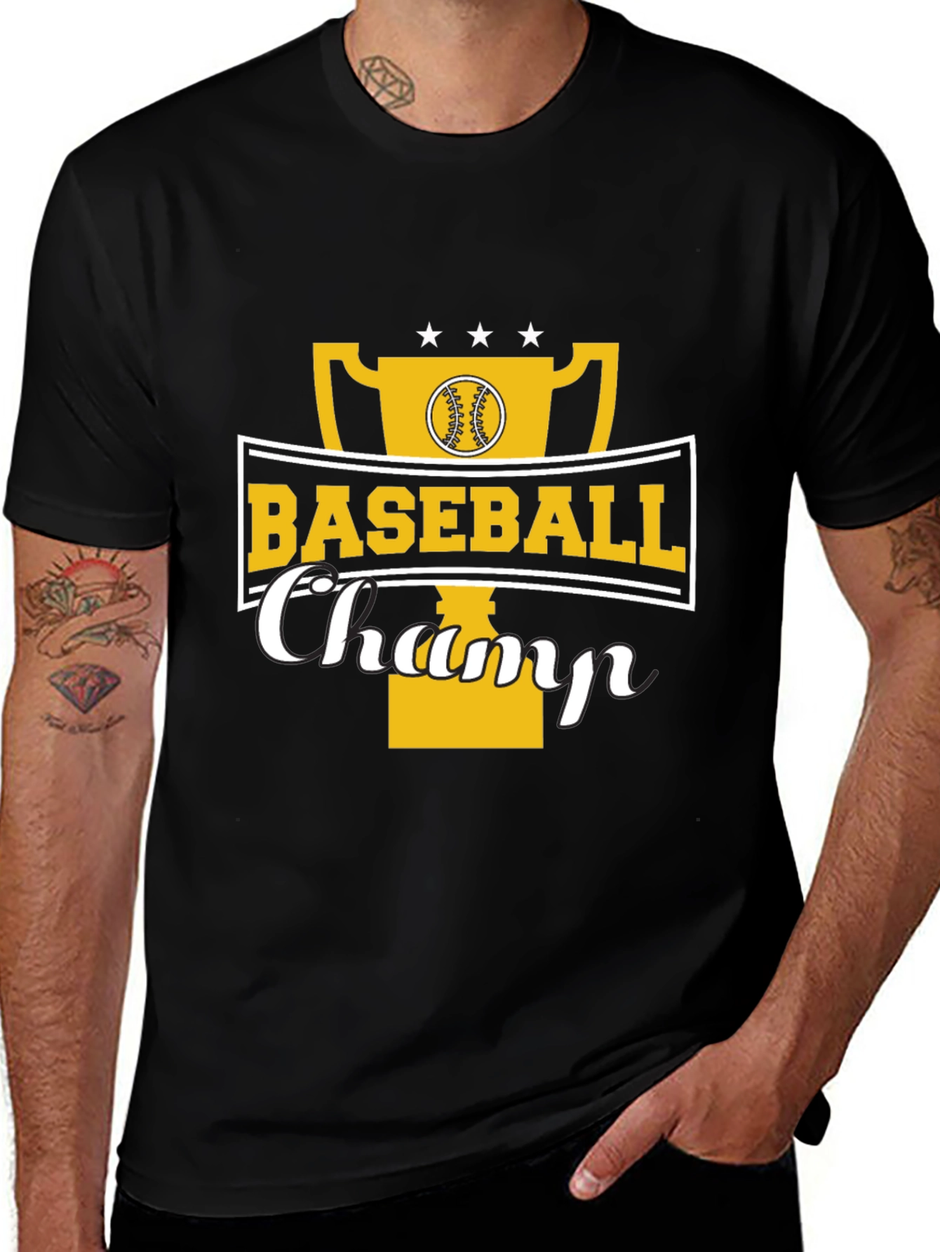 Baseball Champ Black Graphic T-Shirt
