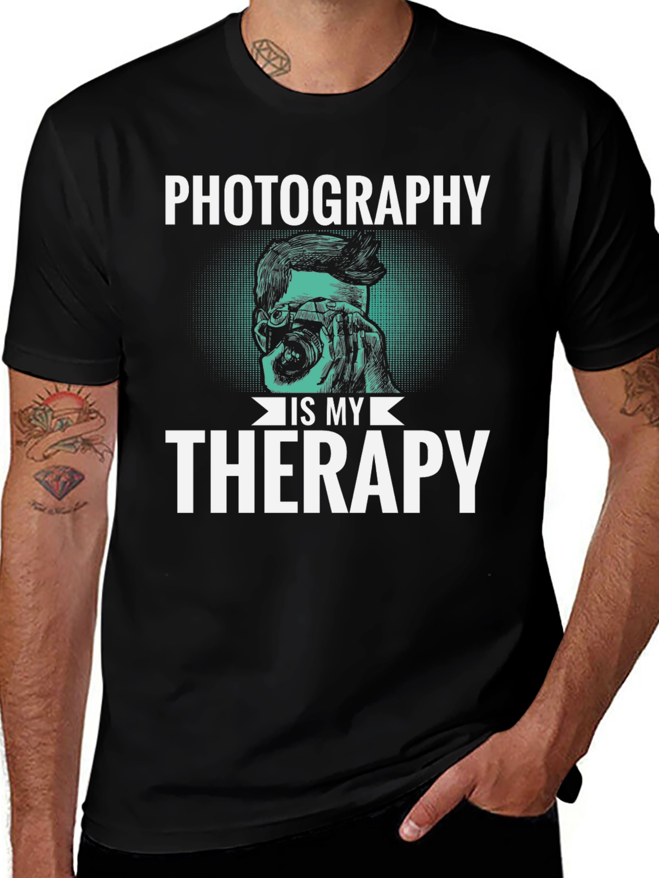 Photography is My Therapy Black T-Shirt
