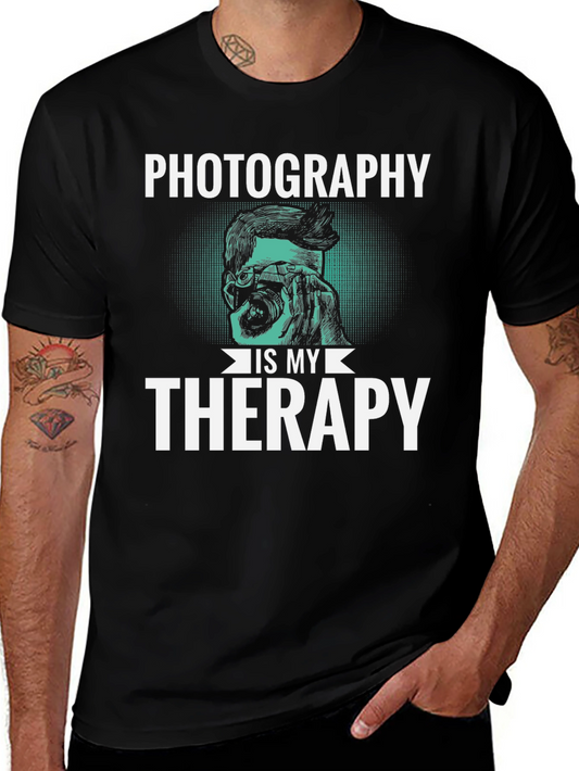 Photography is My Therapy Black T-Shirt