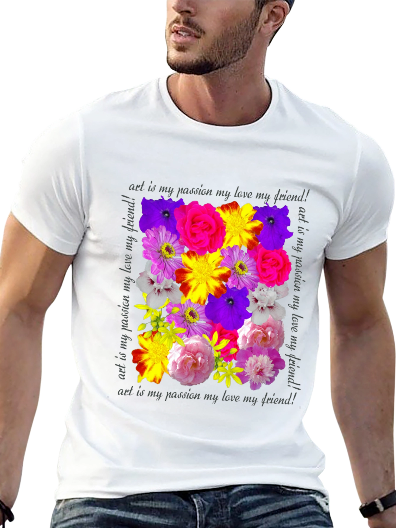 Floral Art T-Shirt - Passion Love Friendship