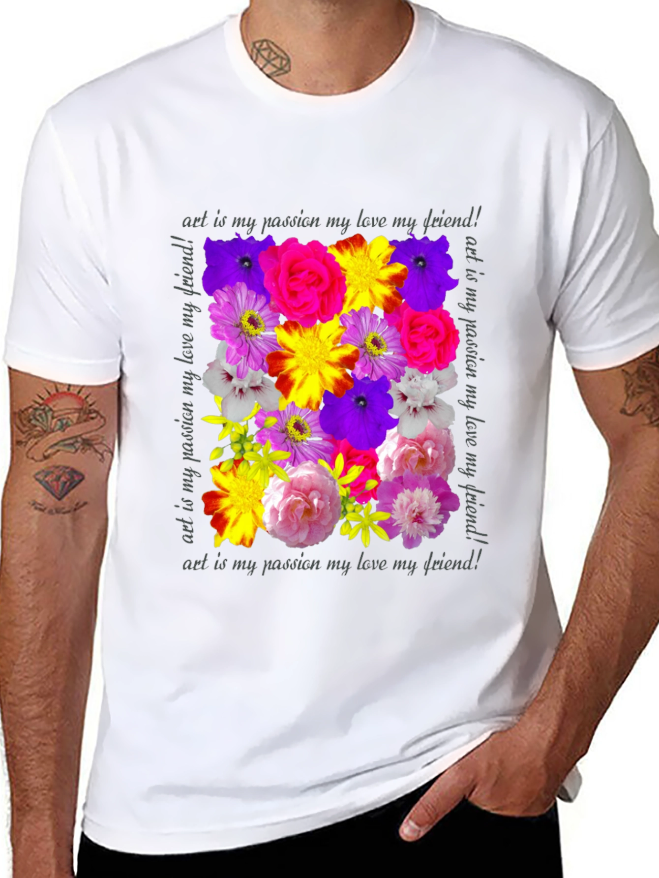 Floral Art T-Shirt - Passion Love Friendship