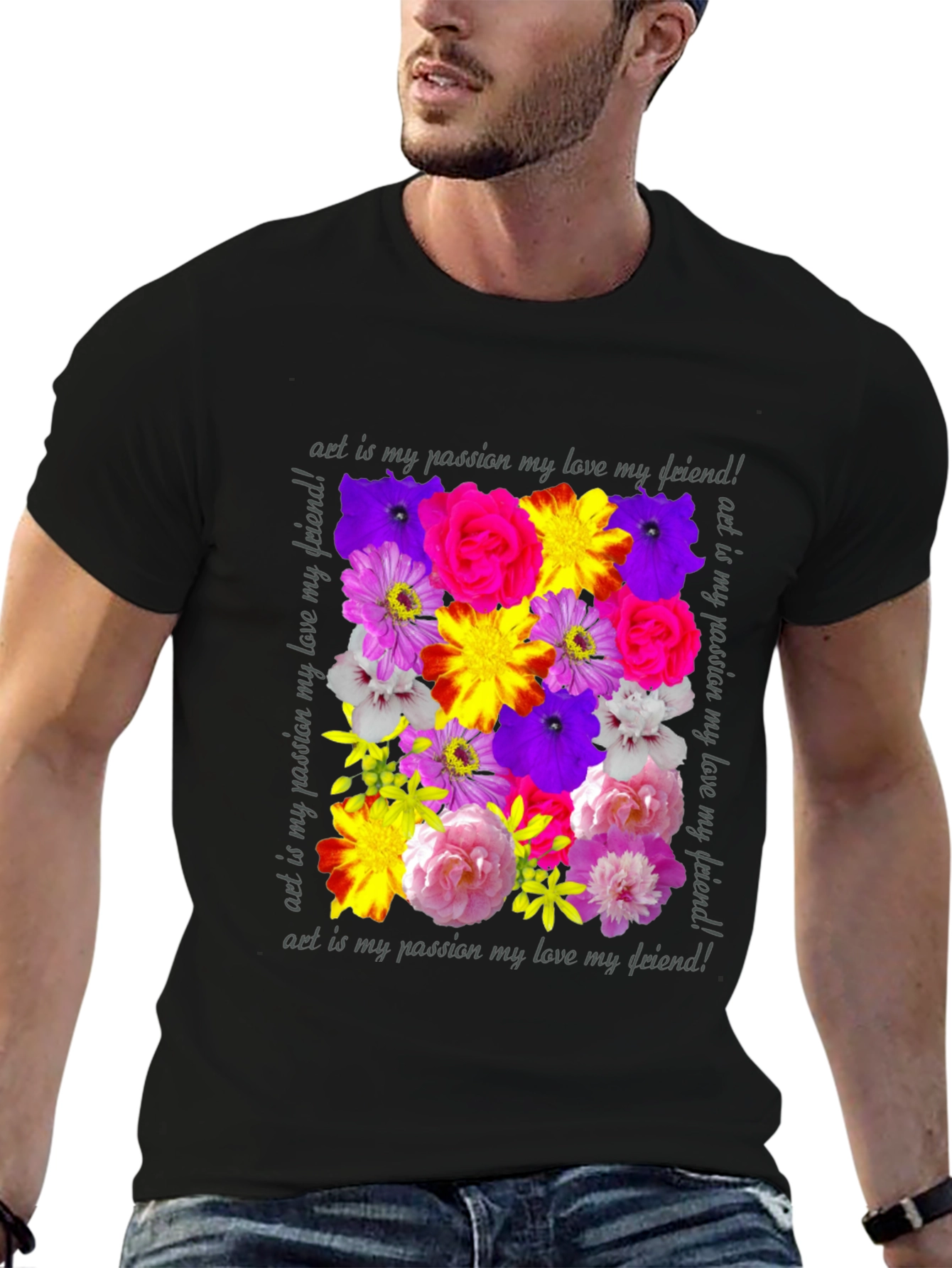 Floral Art T-Shirt - Passion Love Friendship