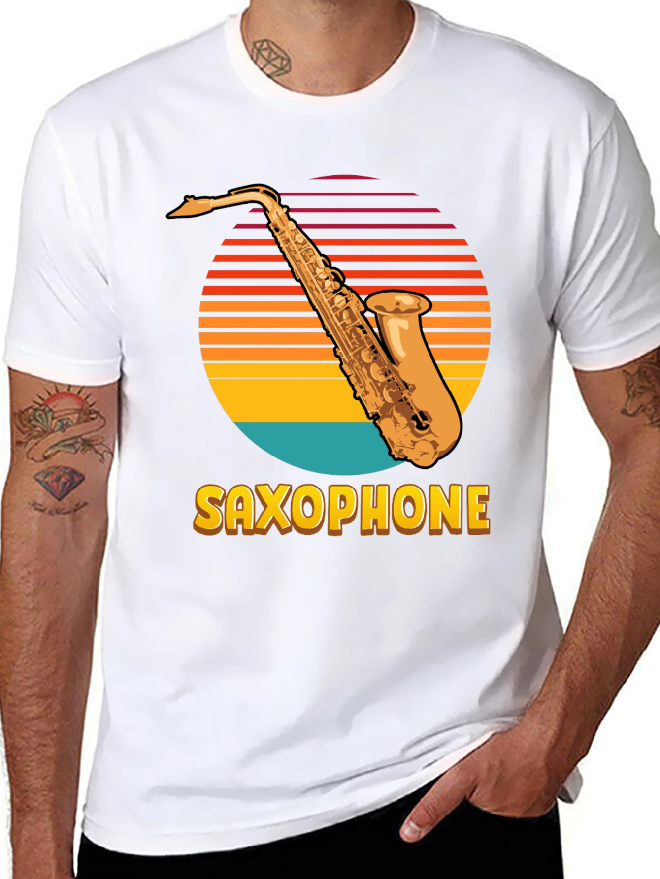 Retro Saxophone Sunset Graphic T-Shirt