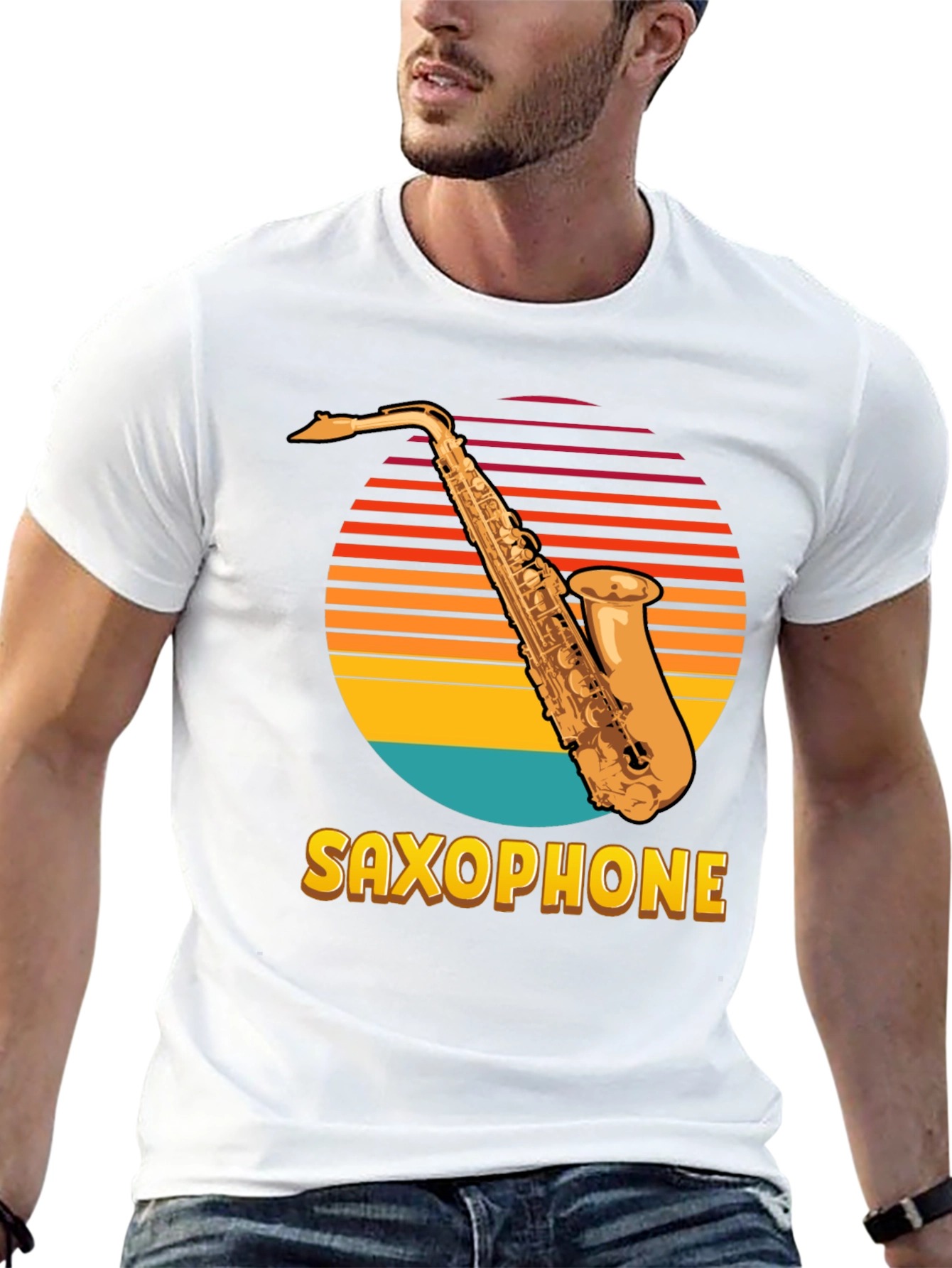 Retro Saxophone Sunset Graphic T-Shirt