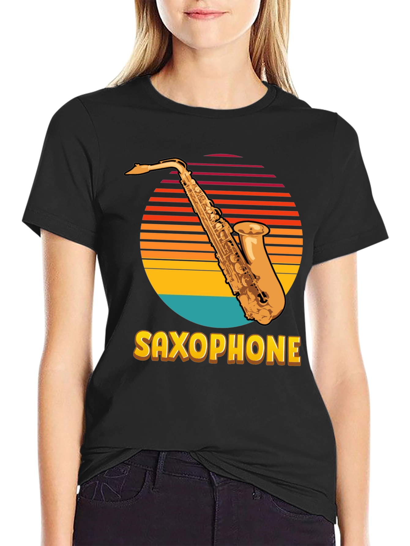 Retro Saxophone Sunset Graphic T-Shirt