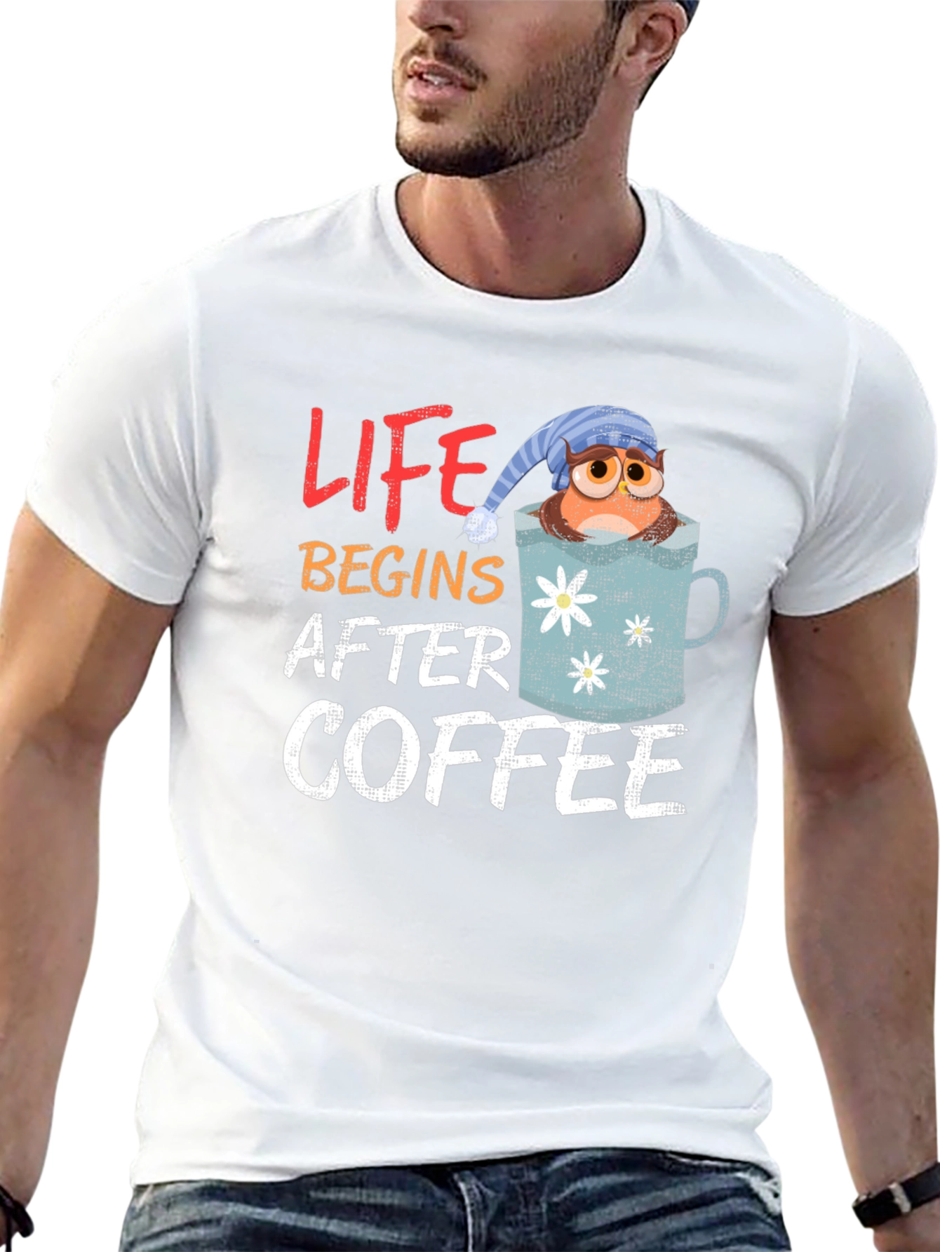 Life Begins After Coffee Owl Mug Graphic Tee
