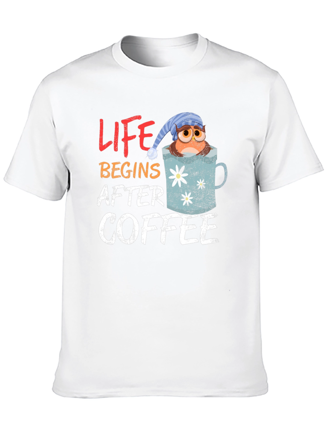 Life Begins After Coffee Owl Mug Graphic Tee