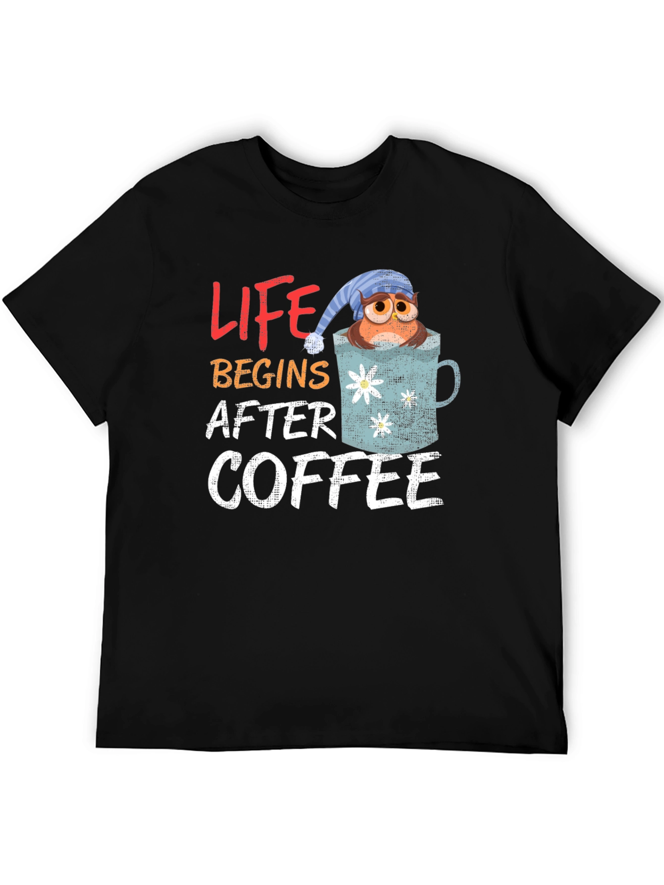 Life Begins After Coffee Owl Mug Graphic Tee