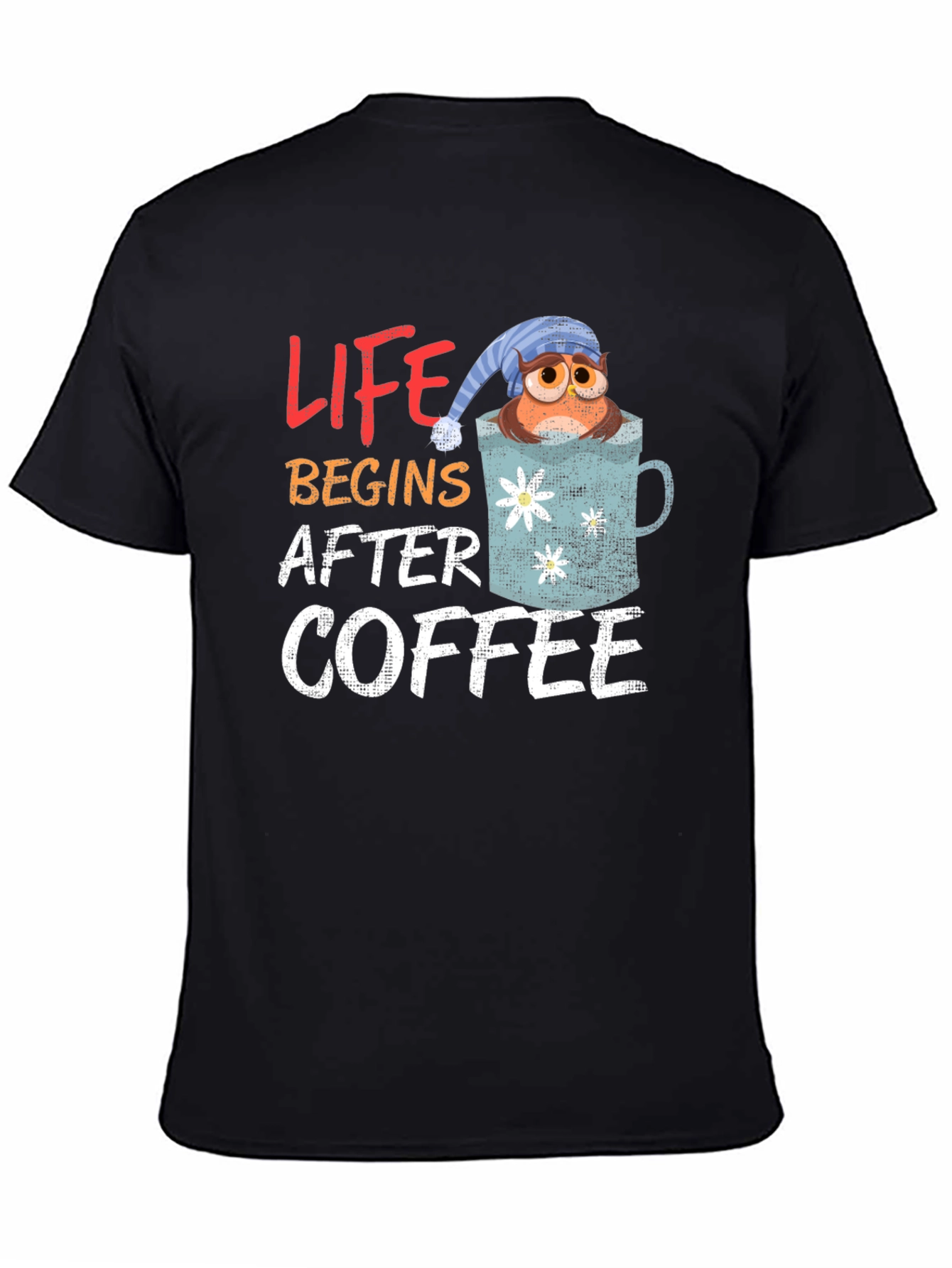 Life Begins After Coffee Owl Mug Graphic Tee