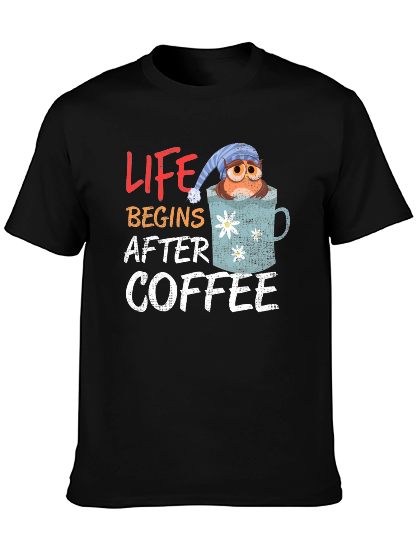 Life Begins After Coffee Owl Mug Graphic Tee