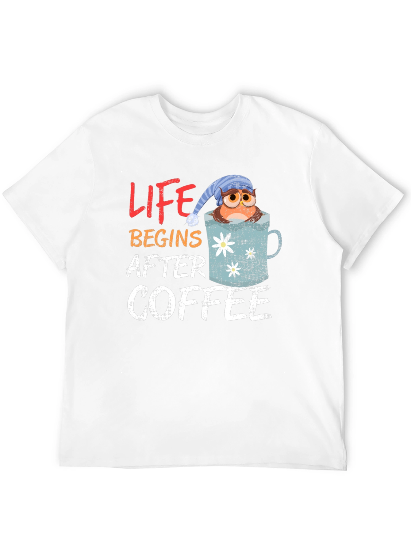 Life Begins After Coffee Owl Mug Graphic Tee