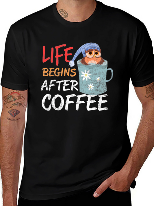 Life Begins After Coffee Owl Mug Graphic Tee