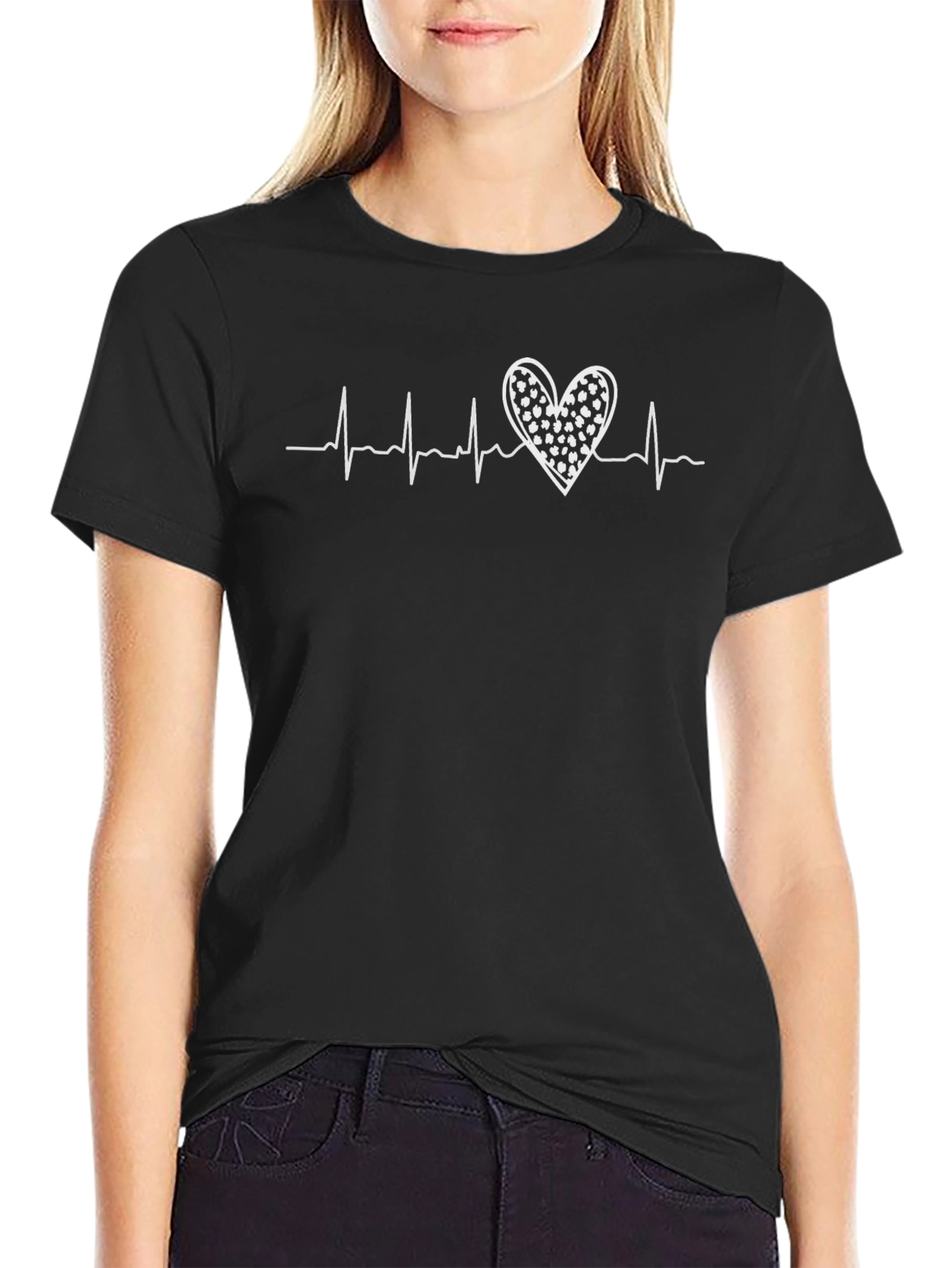 Heartbeat Heart Graphic Tee - Black Cotton T-Shirt