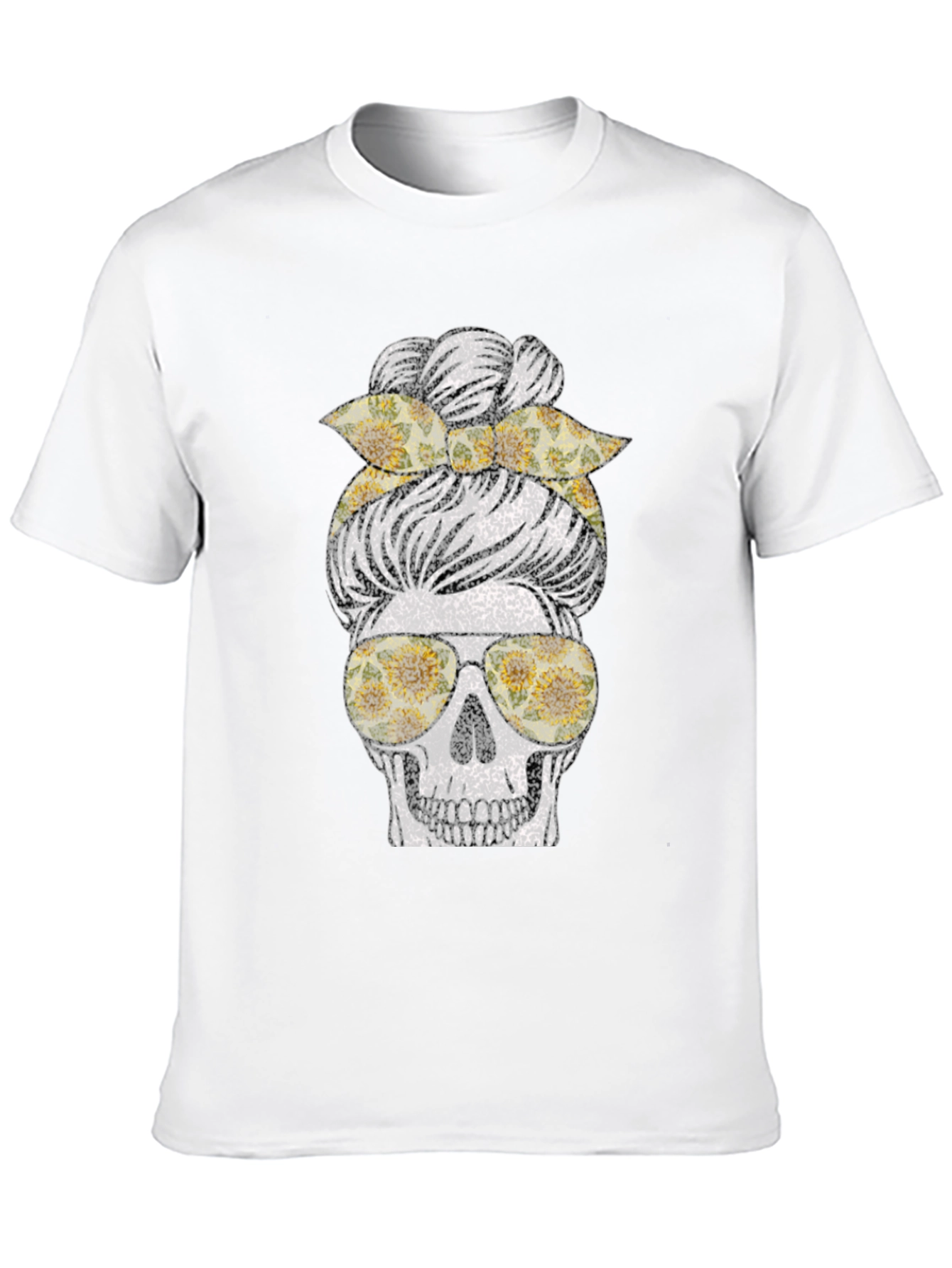 Sunflower Skull Messy Bun T-Shirt