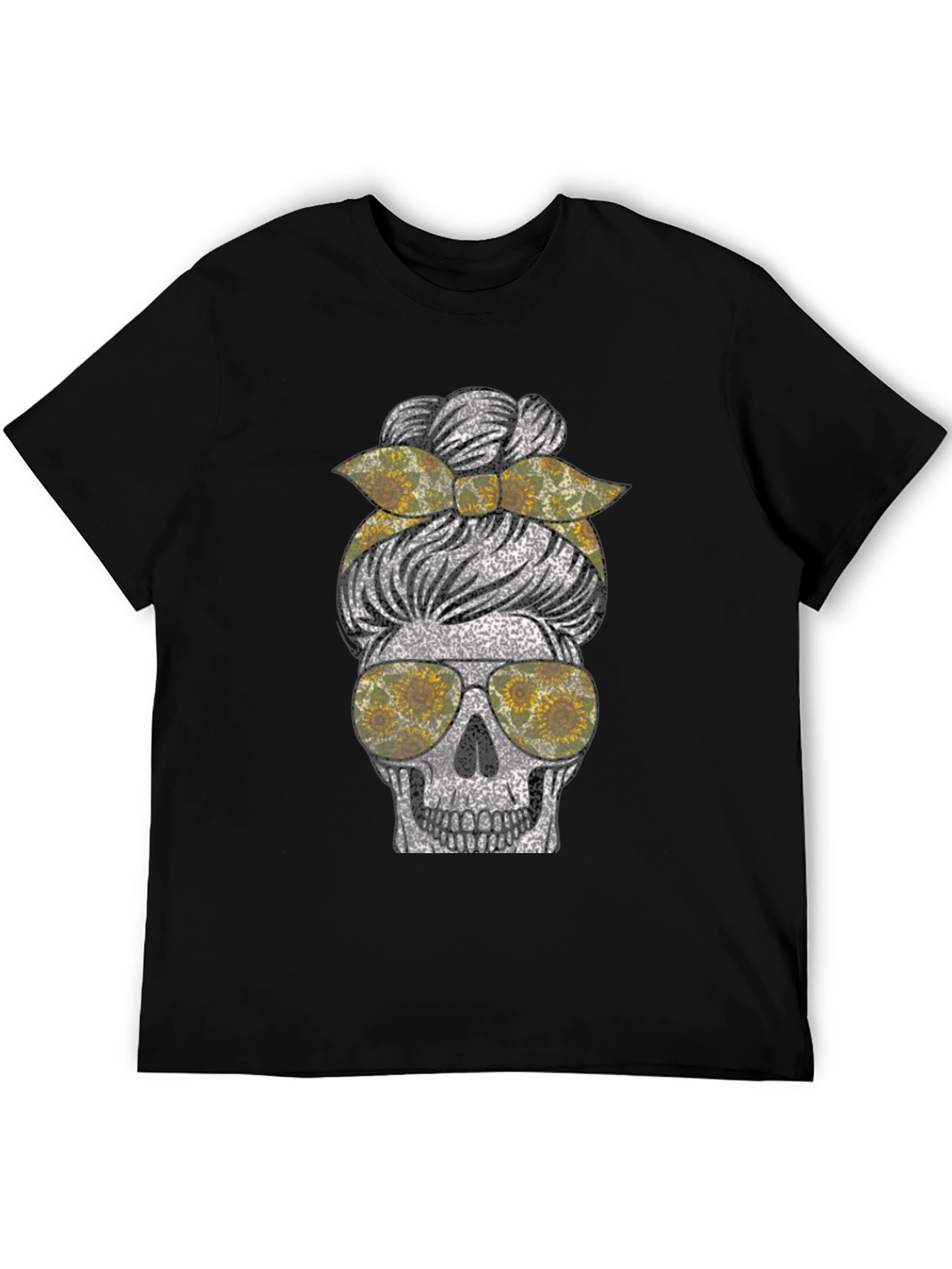 Sunflower Skull Messy Bun T-Shirt