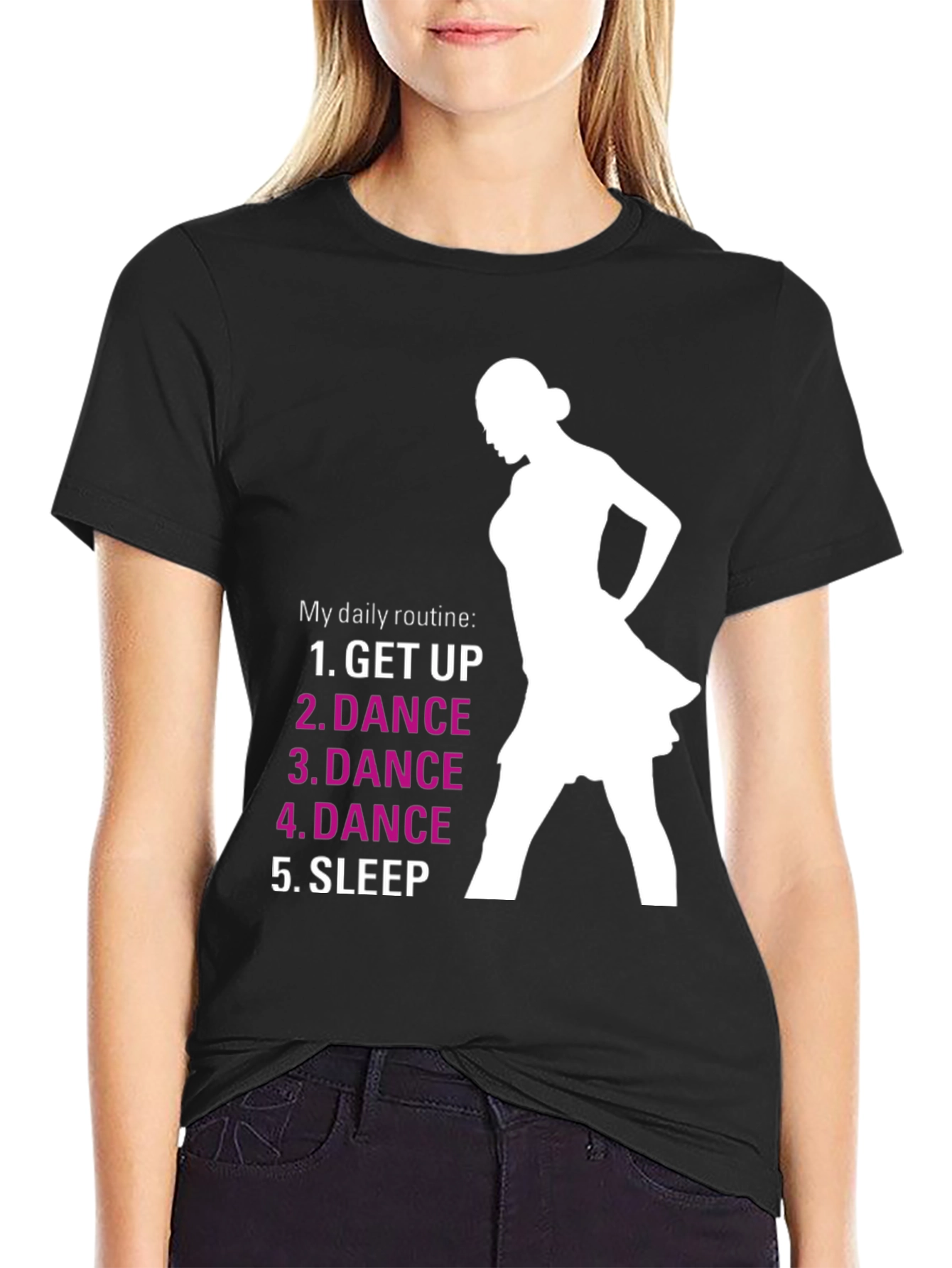 Dance Routine Graphic Tee - Black Cotton T-Shirt