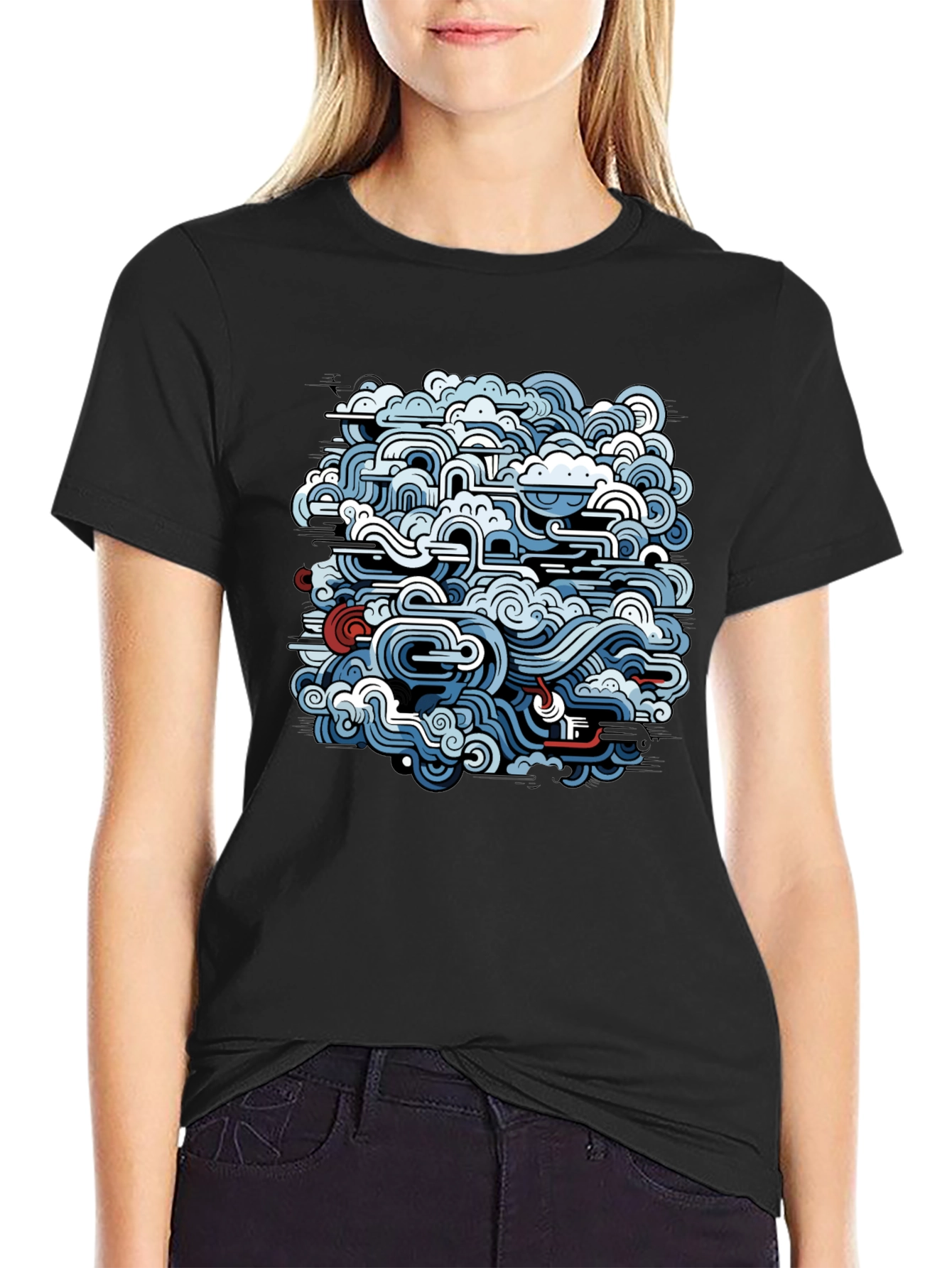 Abstract Wave Design Black T-Shirt