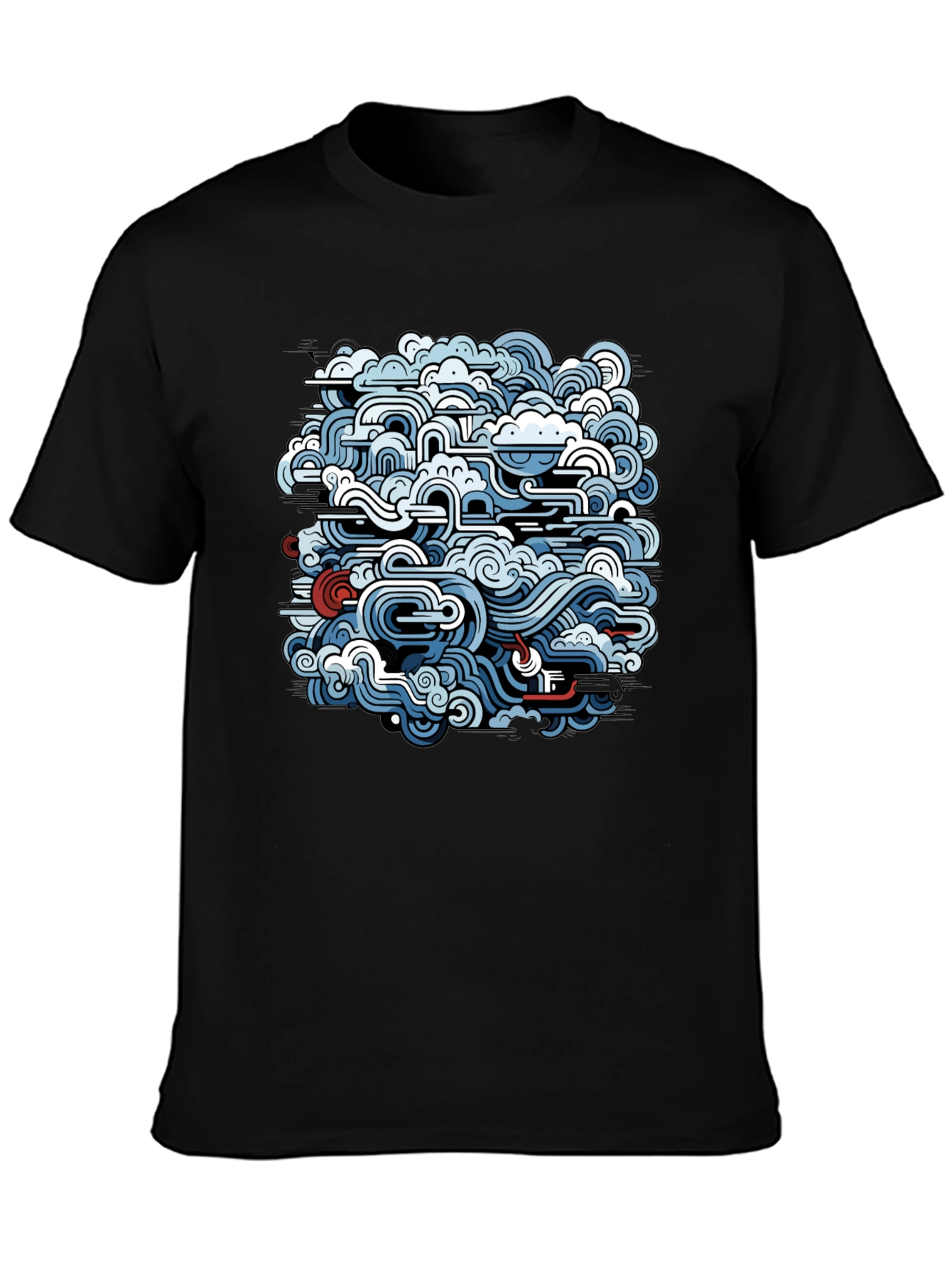 Abstract Wave Design Black T-Shirt