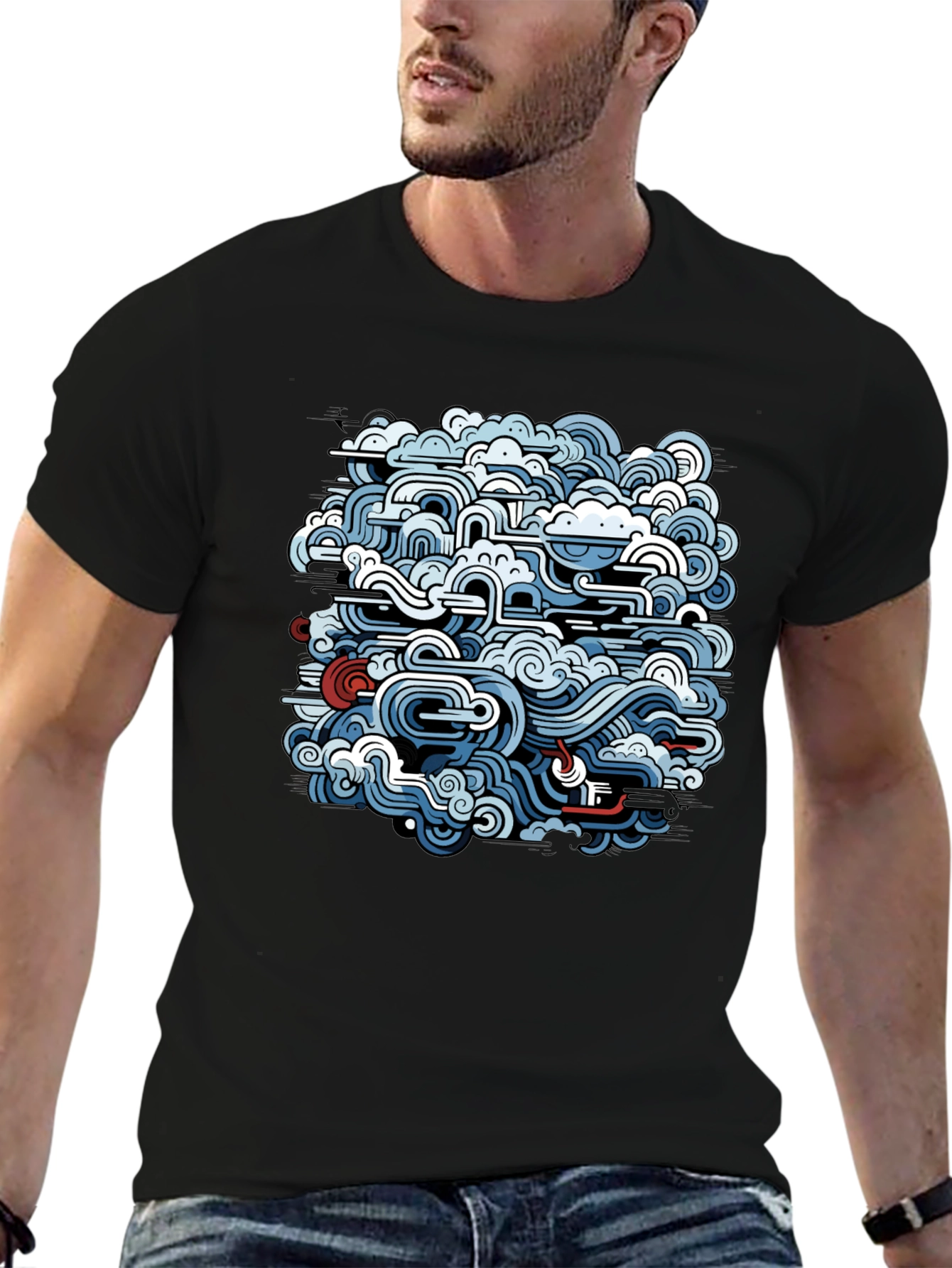 Abstract Wave Design Black T-Shirt