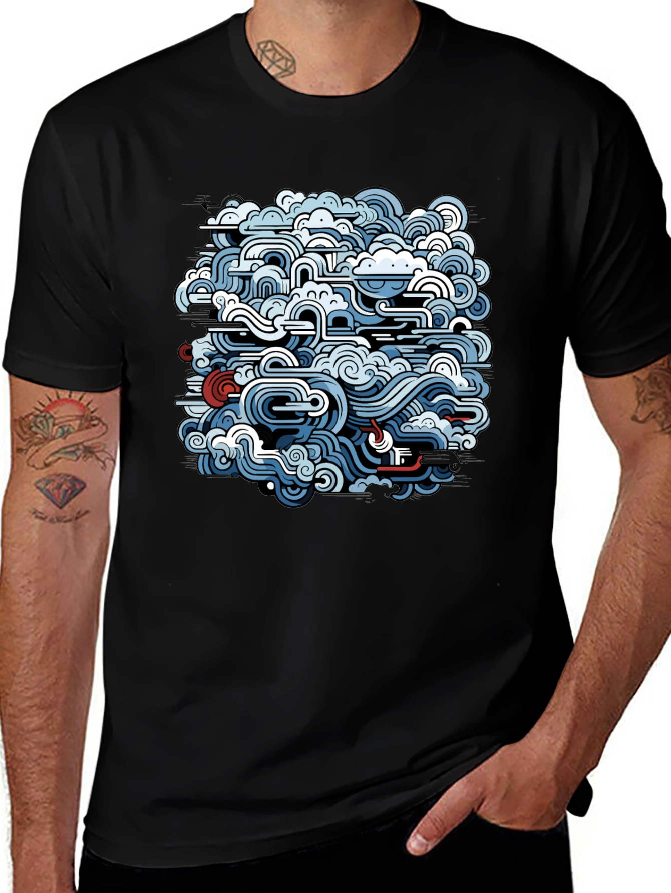 Abstract Wave Design Black T-Shirt