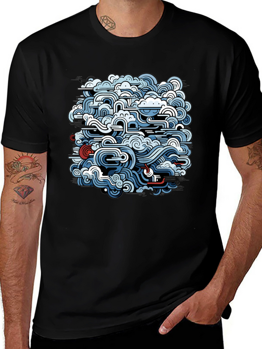 Abstract Wave Design Black T-Shirt