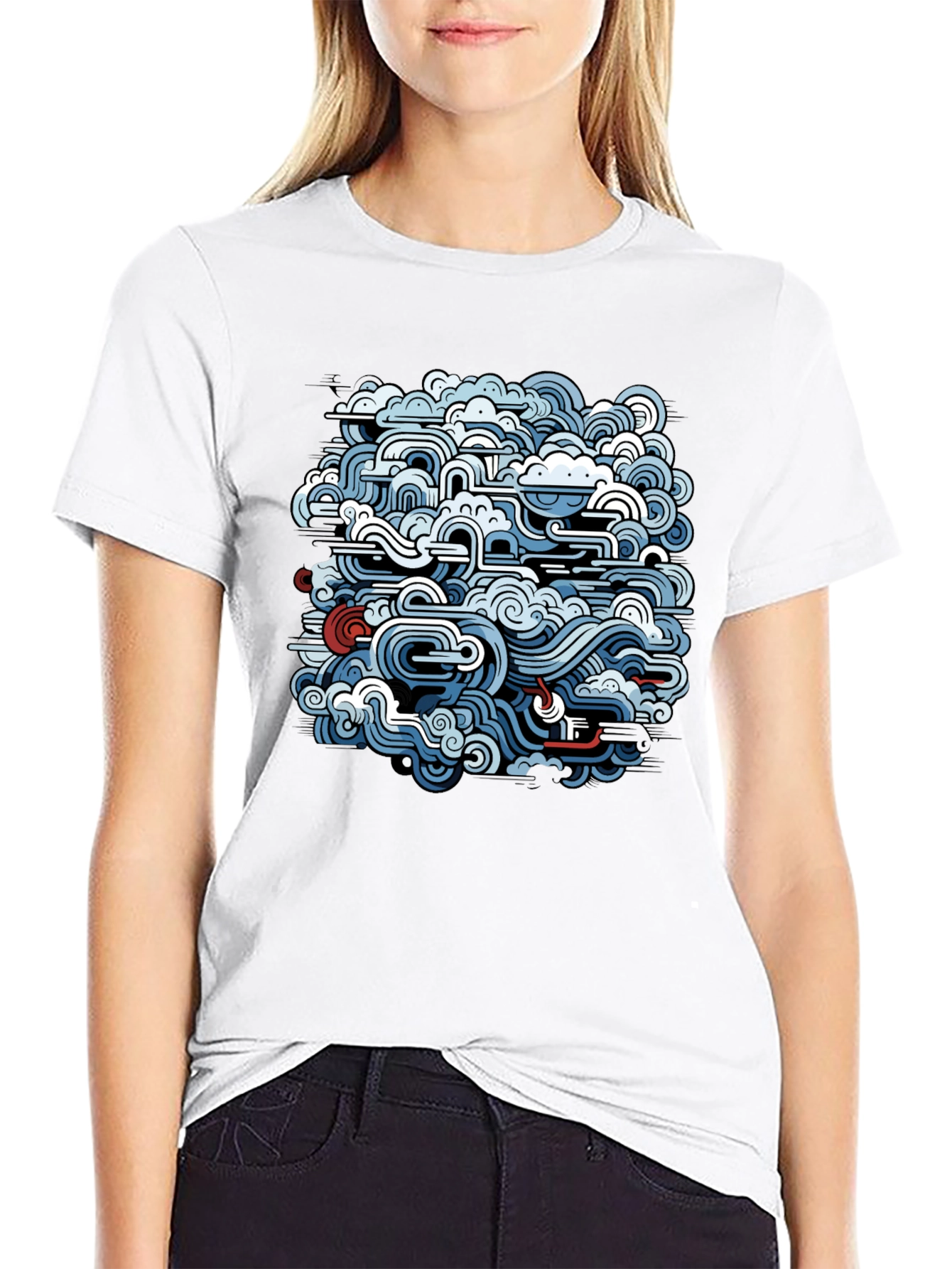 Abstract Wave Design Black T-Shirt