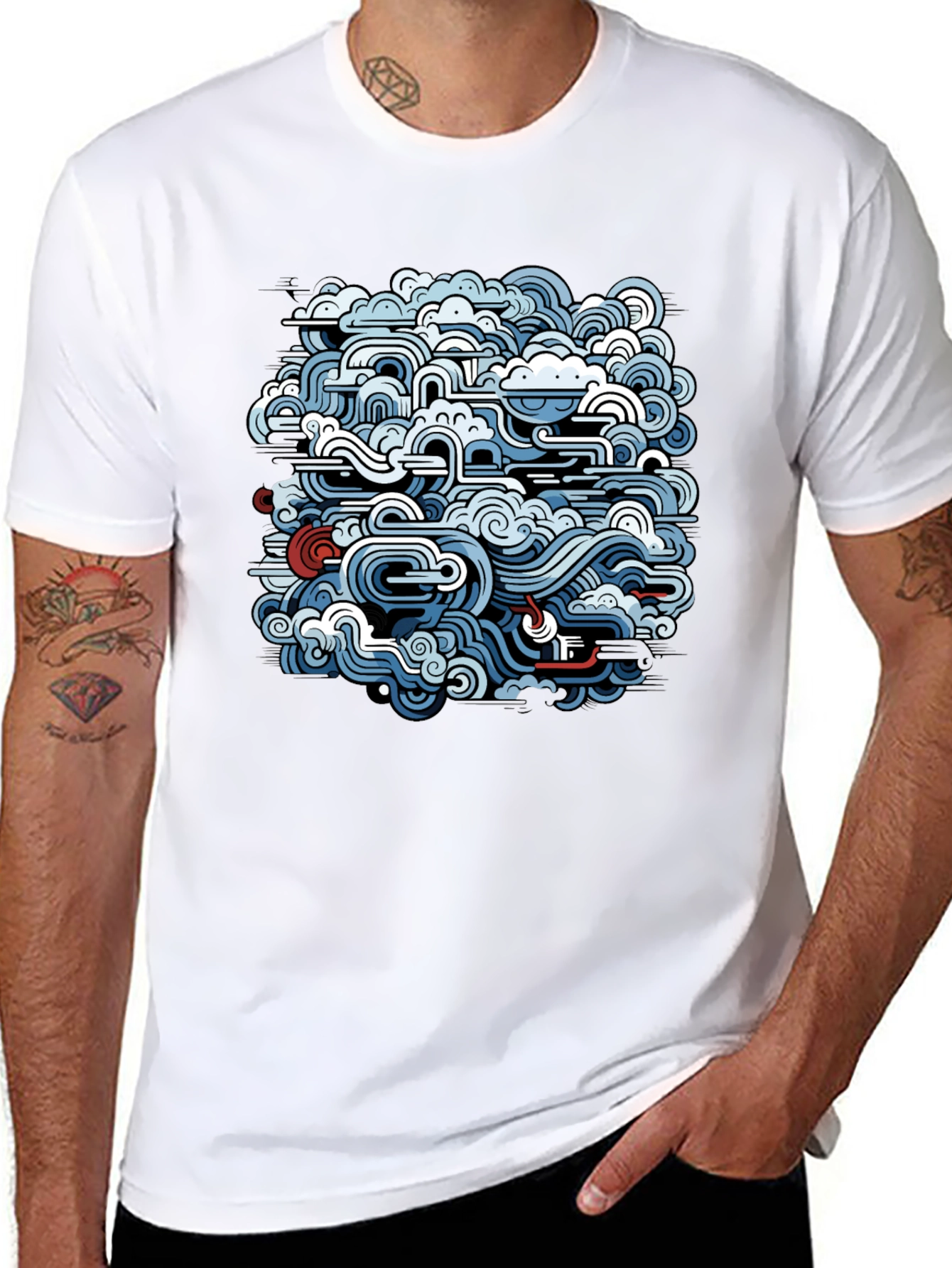 Abstract Wave Design Black T-Shirt