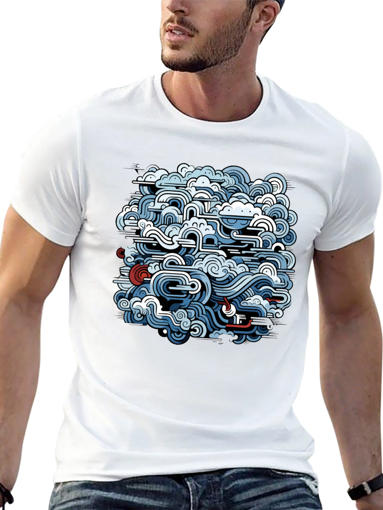 Abstract Wave Design Black T-Shirt